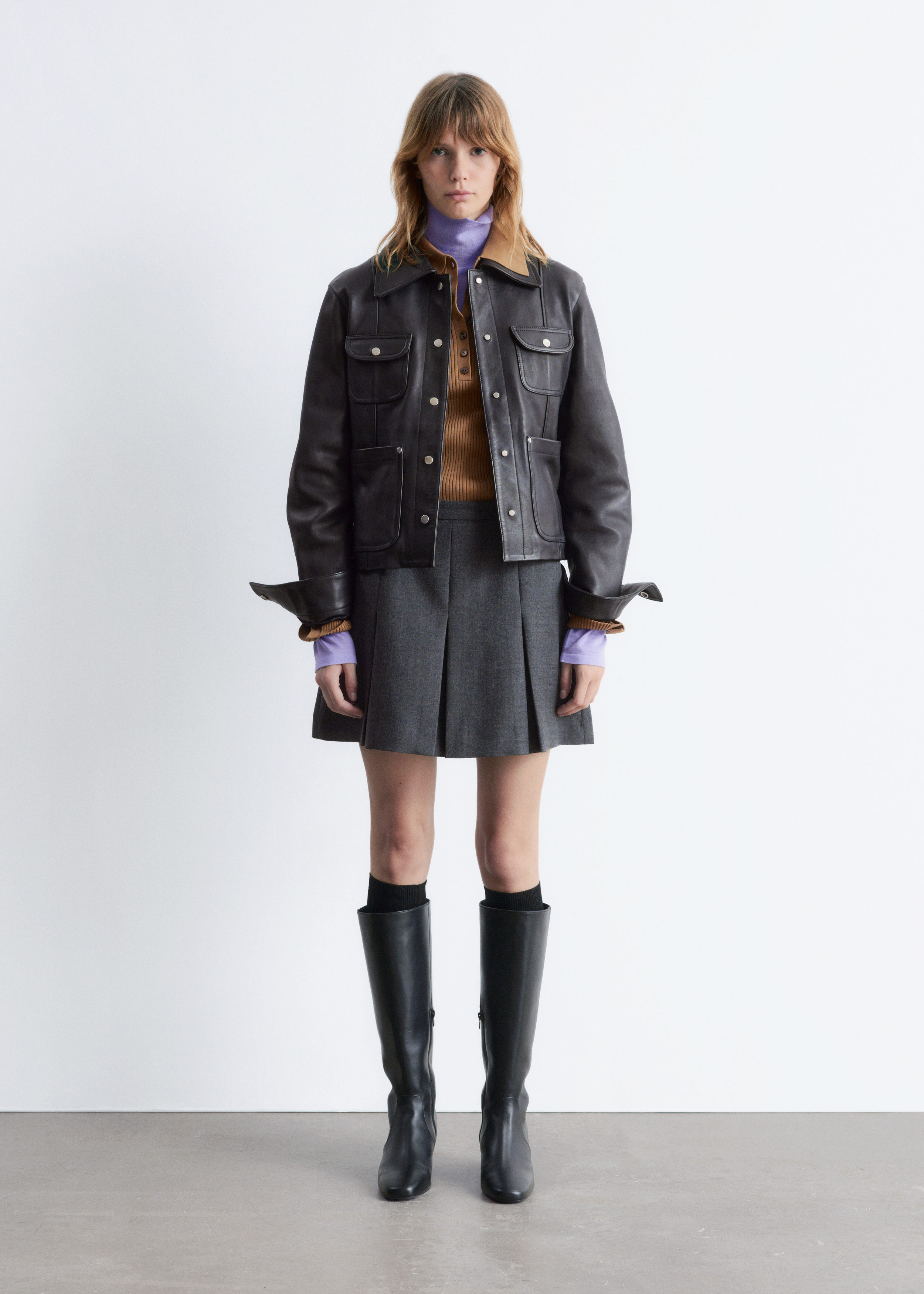 Pleated Herringbone Mini Skirt