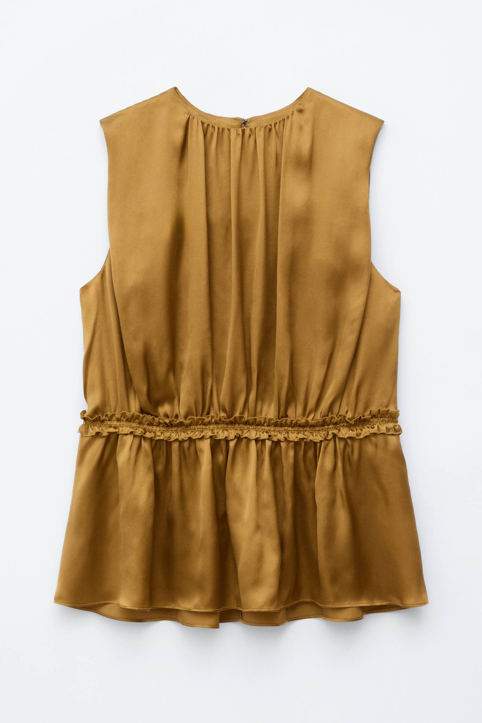 Top Fără Mâneci Din Mătase Cu Volane - Maro - 1