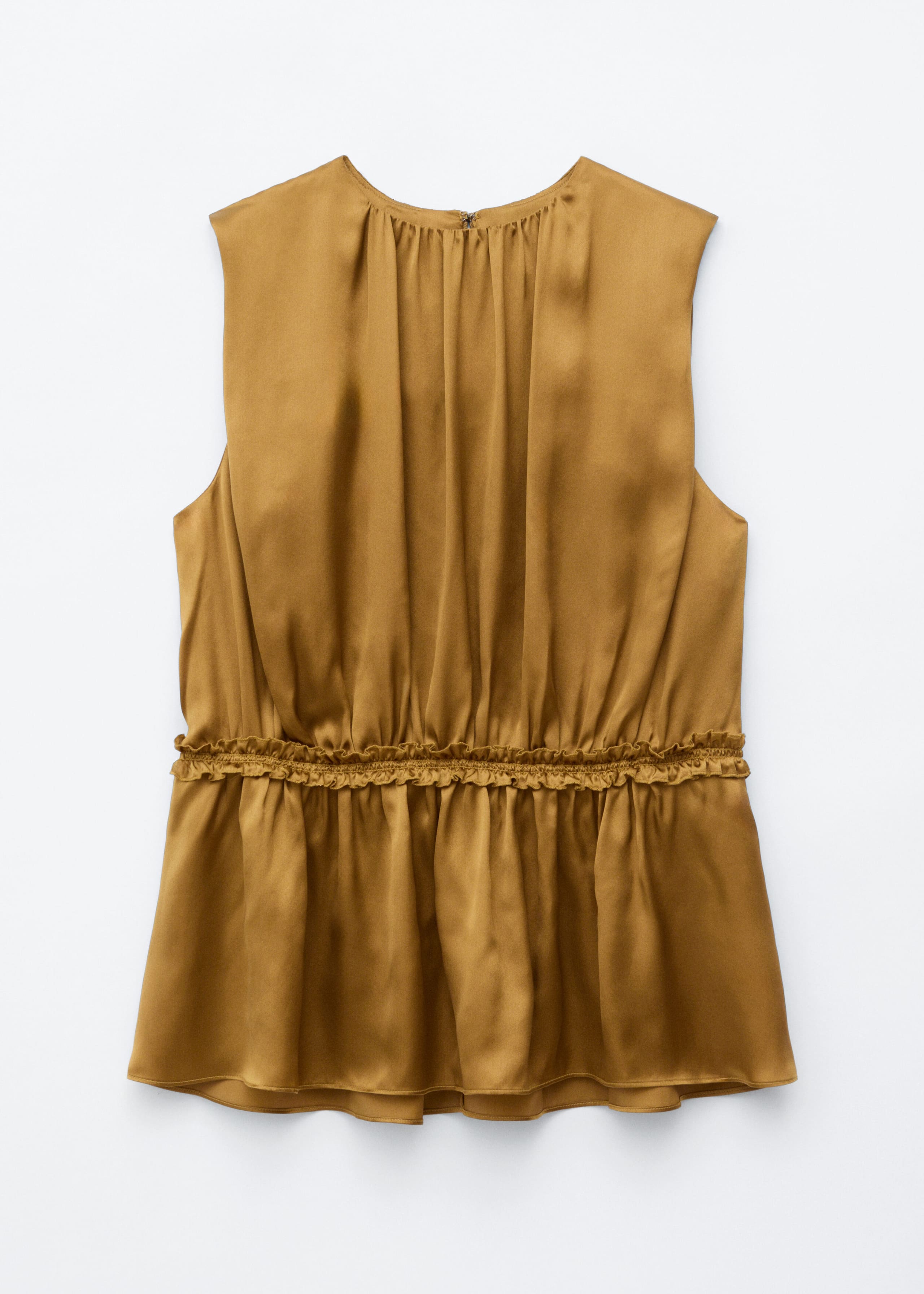 Sleeveless Silk Frill Top - Brown - Still Life