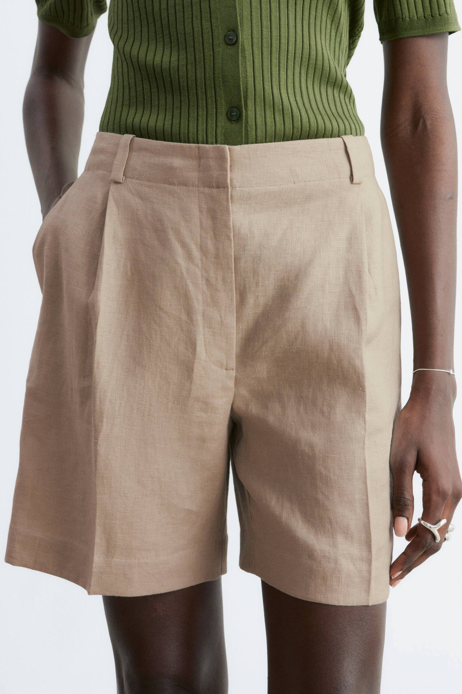 Șorturi Plisate Din In - Bej/Taupe Cald/Maro Închis - 3