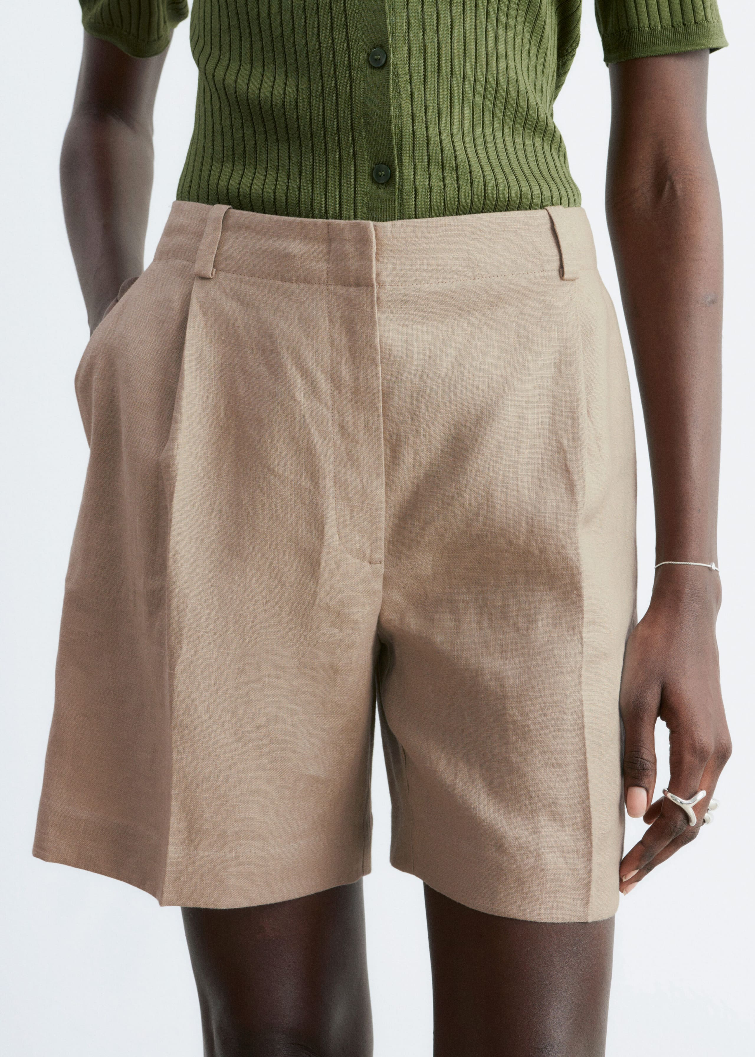Image of Pleated Linen Shorts