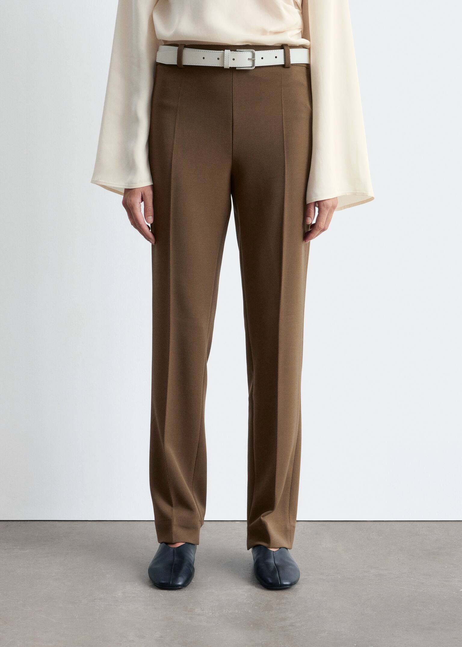 Bukser med smalle ben og pressefolder - Kakibrun/Sort - 6