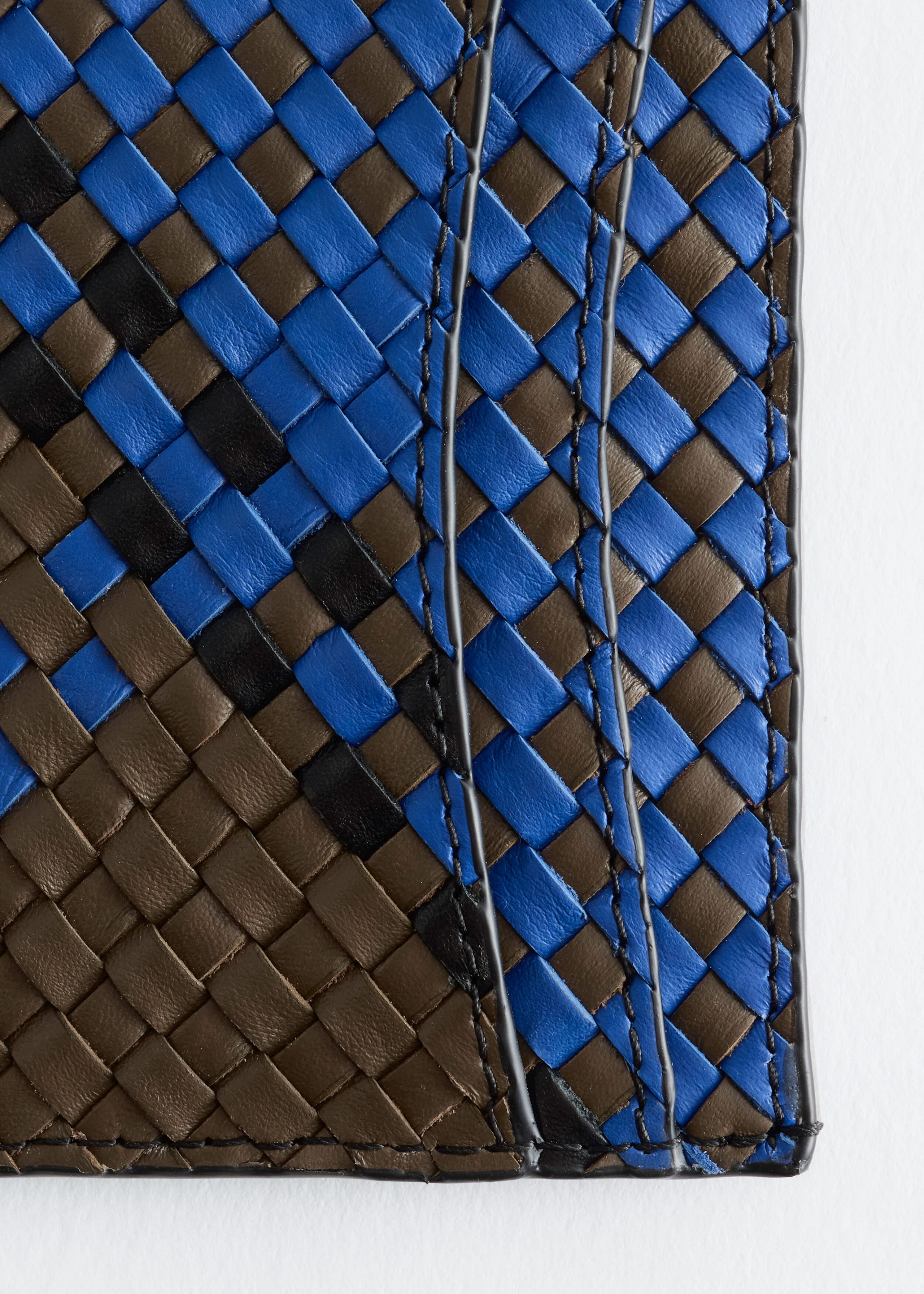 Braided Leather Card Holder - Blue/Brown - Still Life