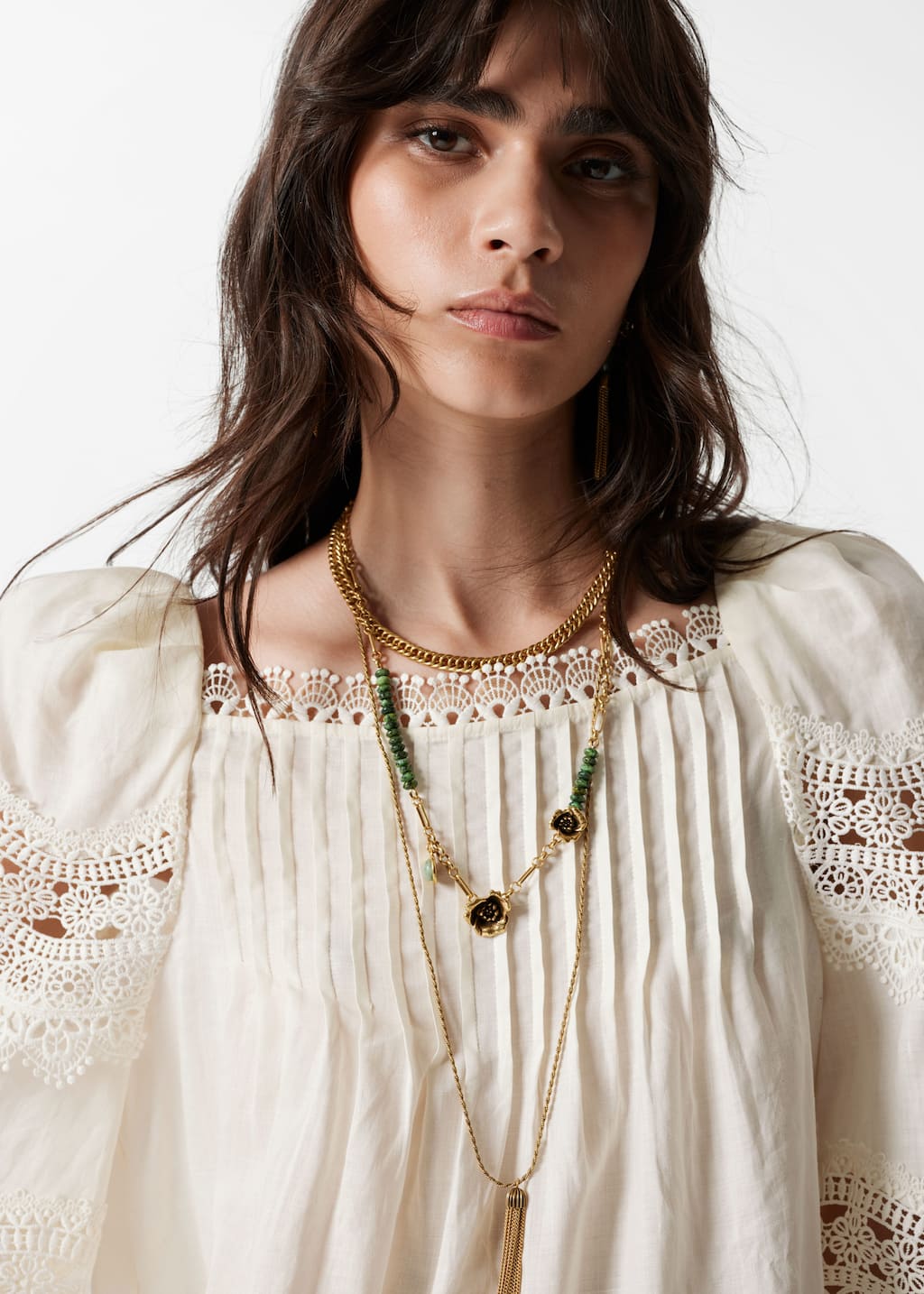 Blusa con finitura in pizzo - Bianco - Lookbook