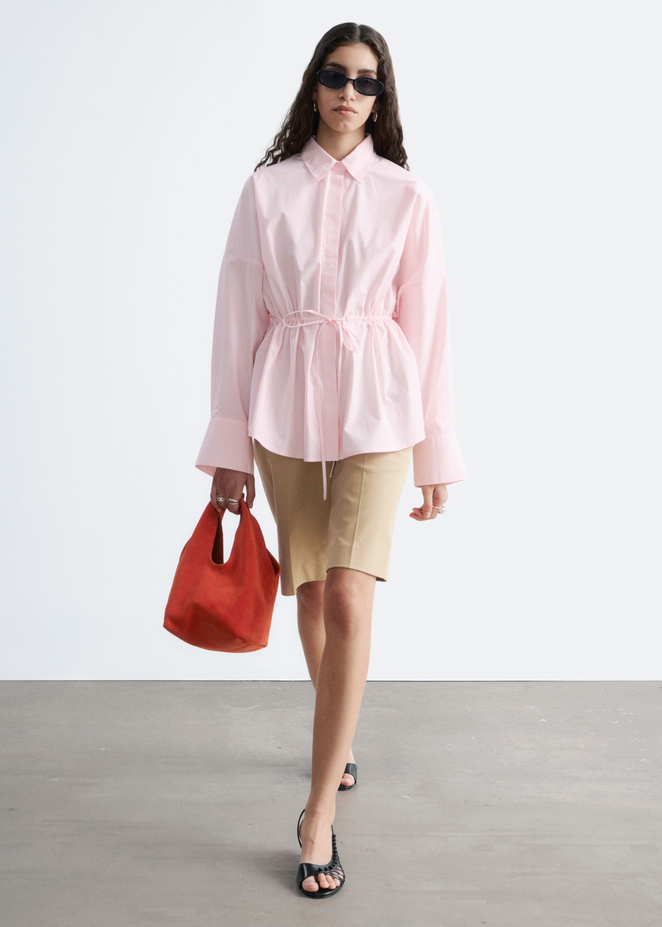 Image of Cotton Poplin Drawstring Shirt