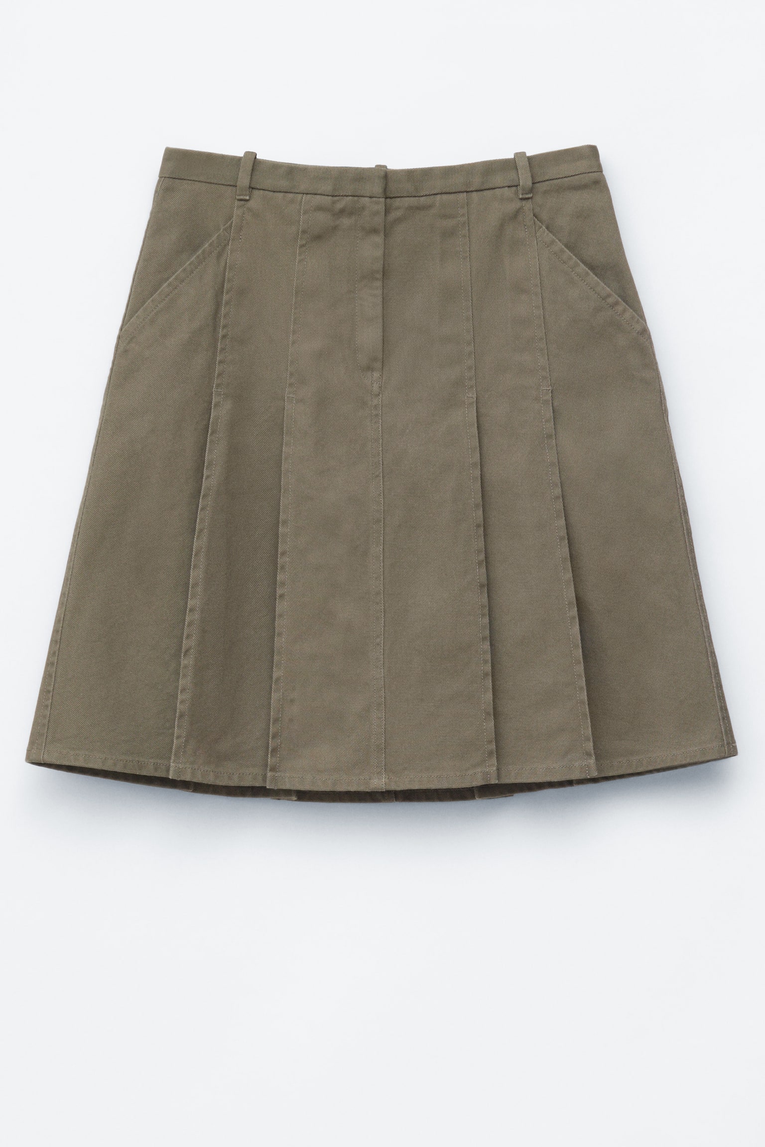 Jupe midi plissée en coton - Vert kaki - 1