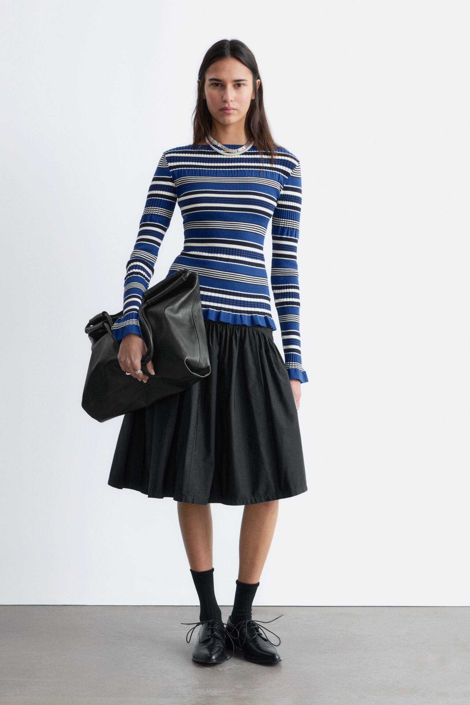 Long-Sleeve Ribbed Top - Blue/Black Stripes/Black/Green/Beige Stripes - 1