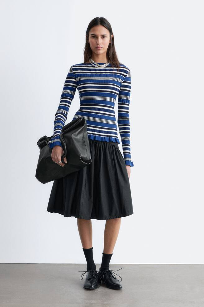 Top de canalé de manga larga - Azul/Rayas negras/Verde/rayas beige - 1
