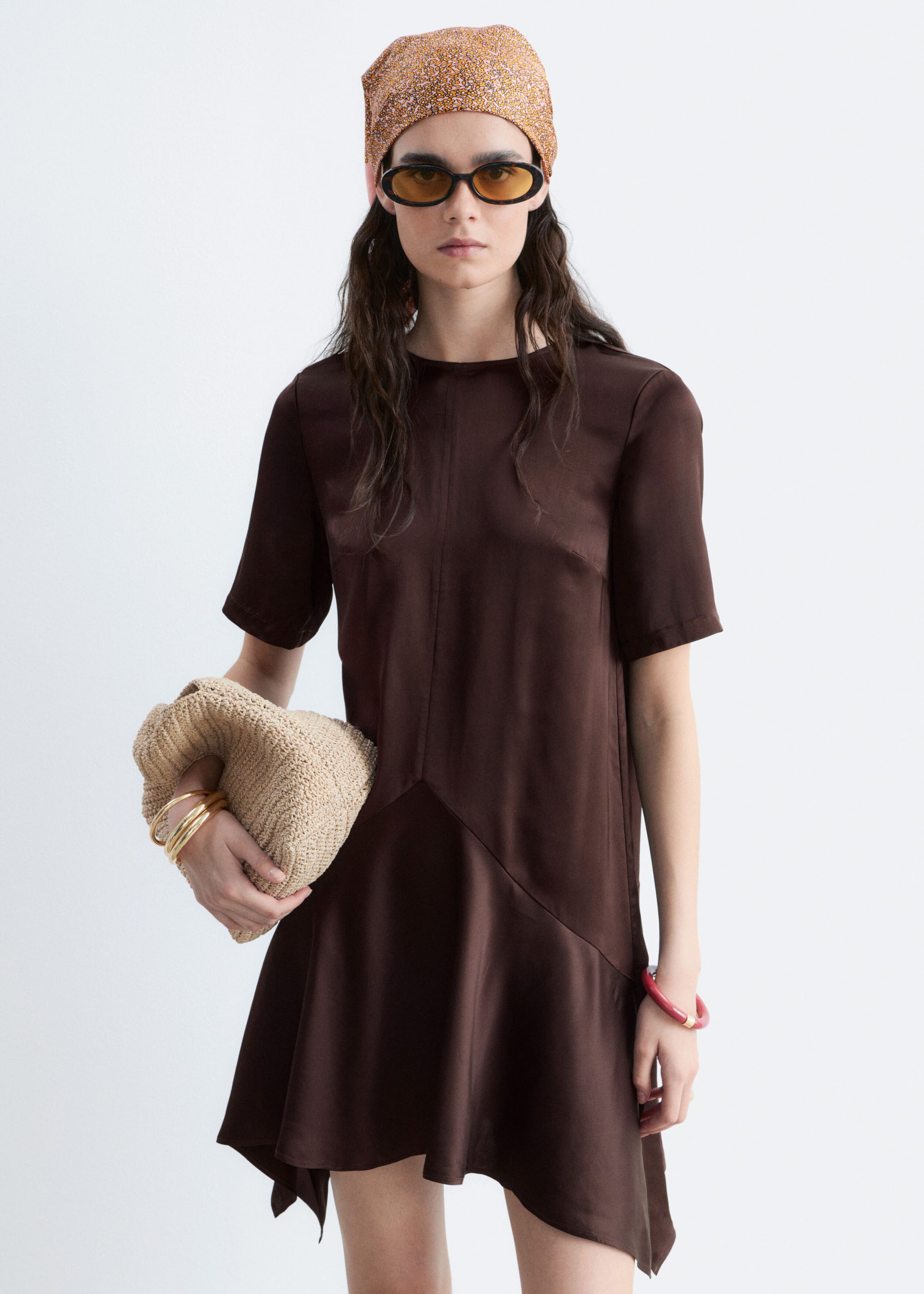 Handkerchief Hem Mini Dress - Brown - Lookbook