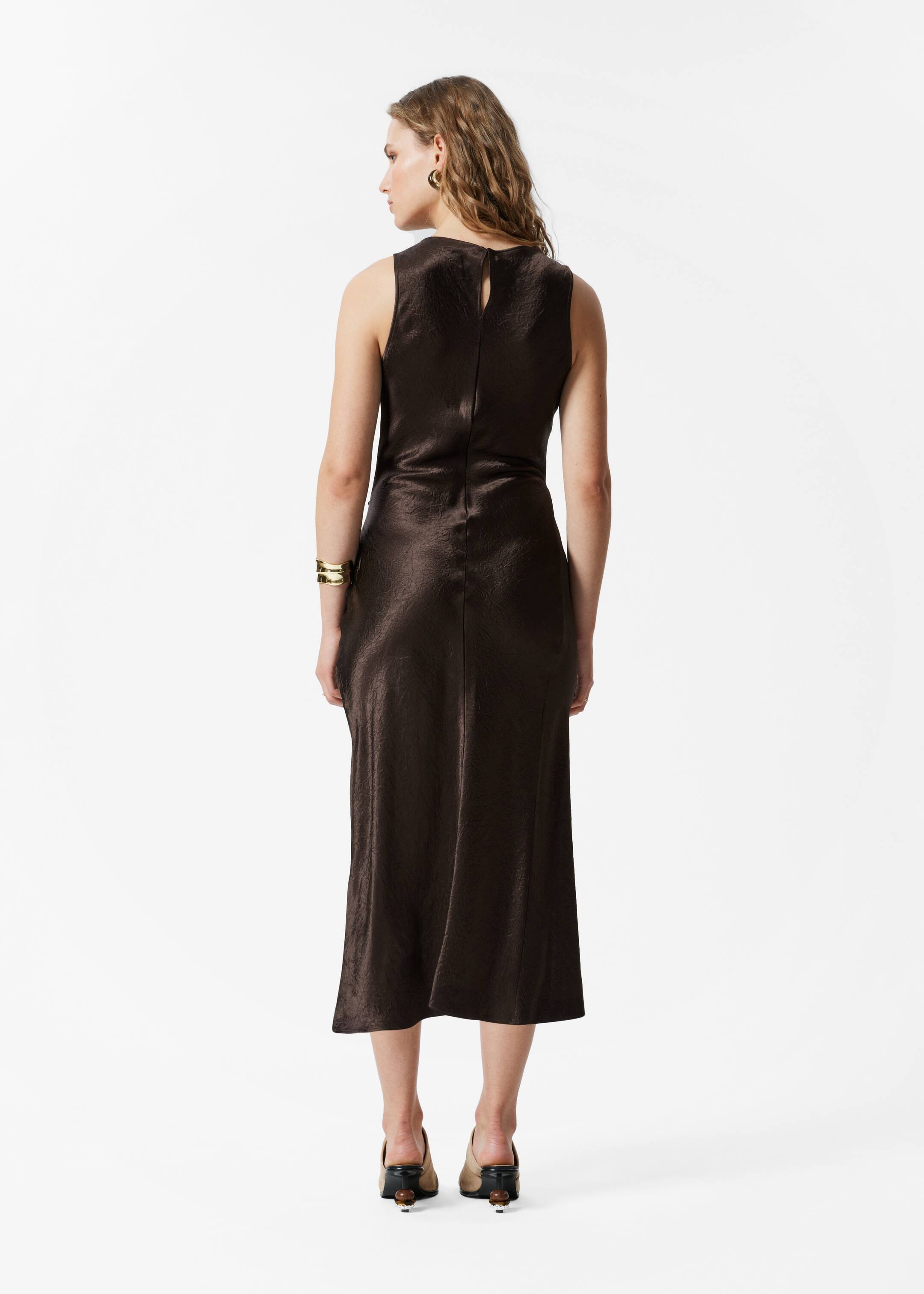 Ingrandisci l'immagine: Draped Satin Midi Dress - Dark Brown - DONNA | H&M CH 3