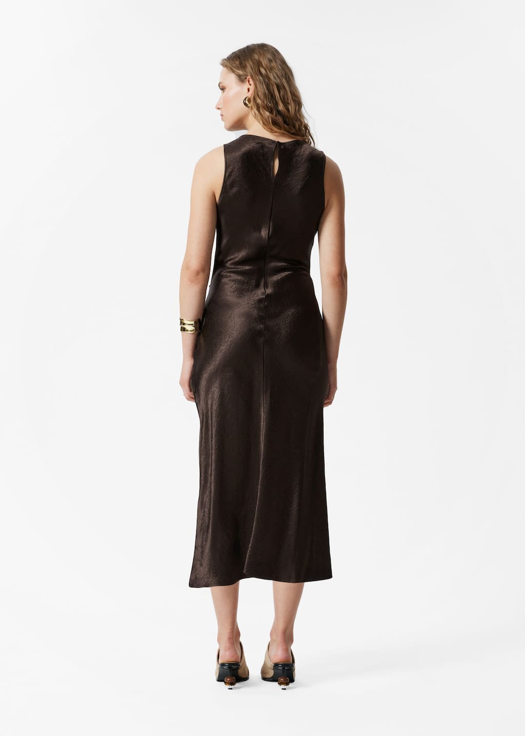 Image of Draped Satin Midi Dress