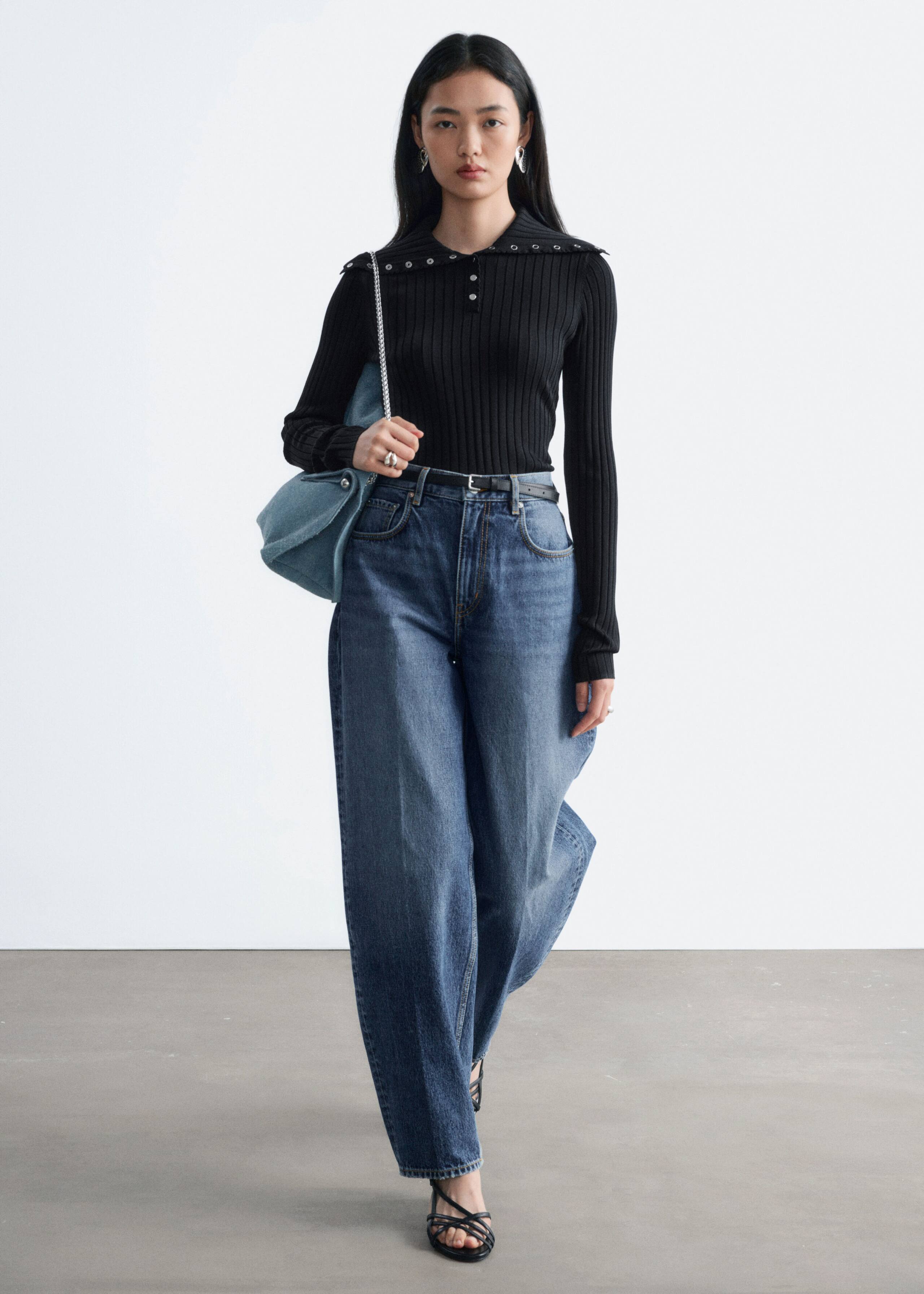 Scalloped Collar Top - Black - Lookbook
