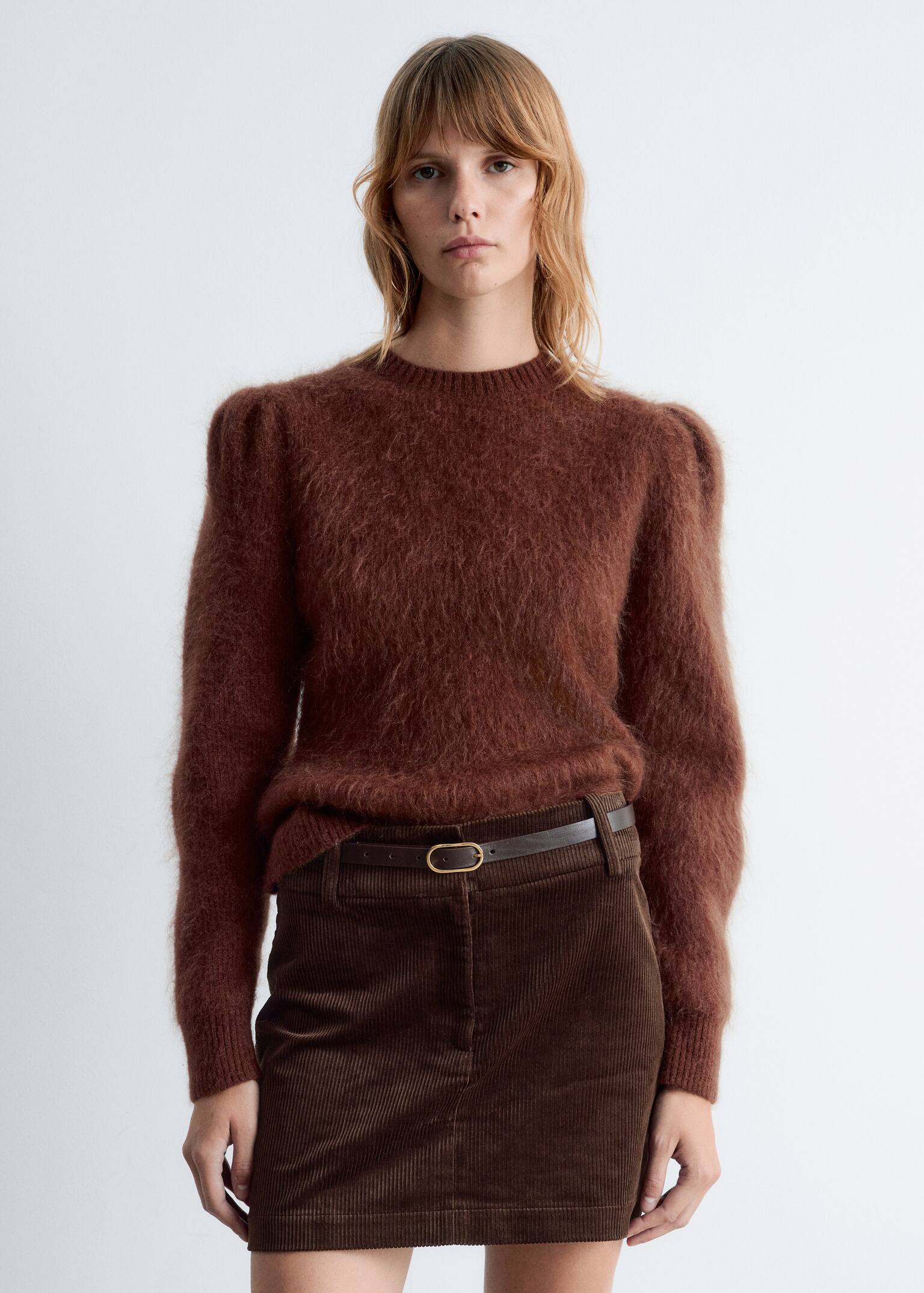 Corduroy Mini Skirt - Dark Brown/Dark Red