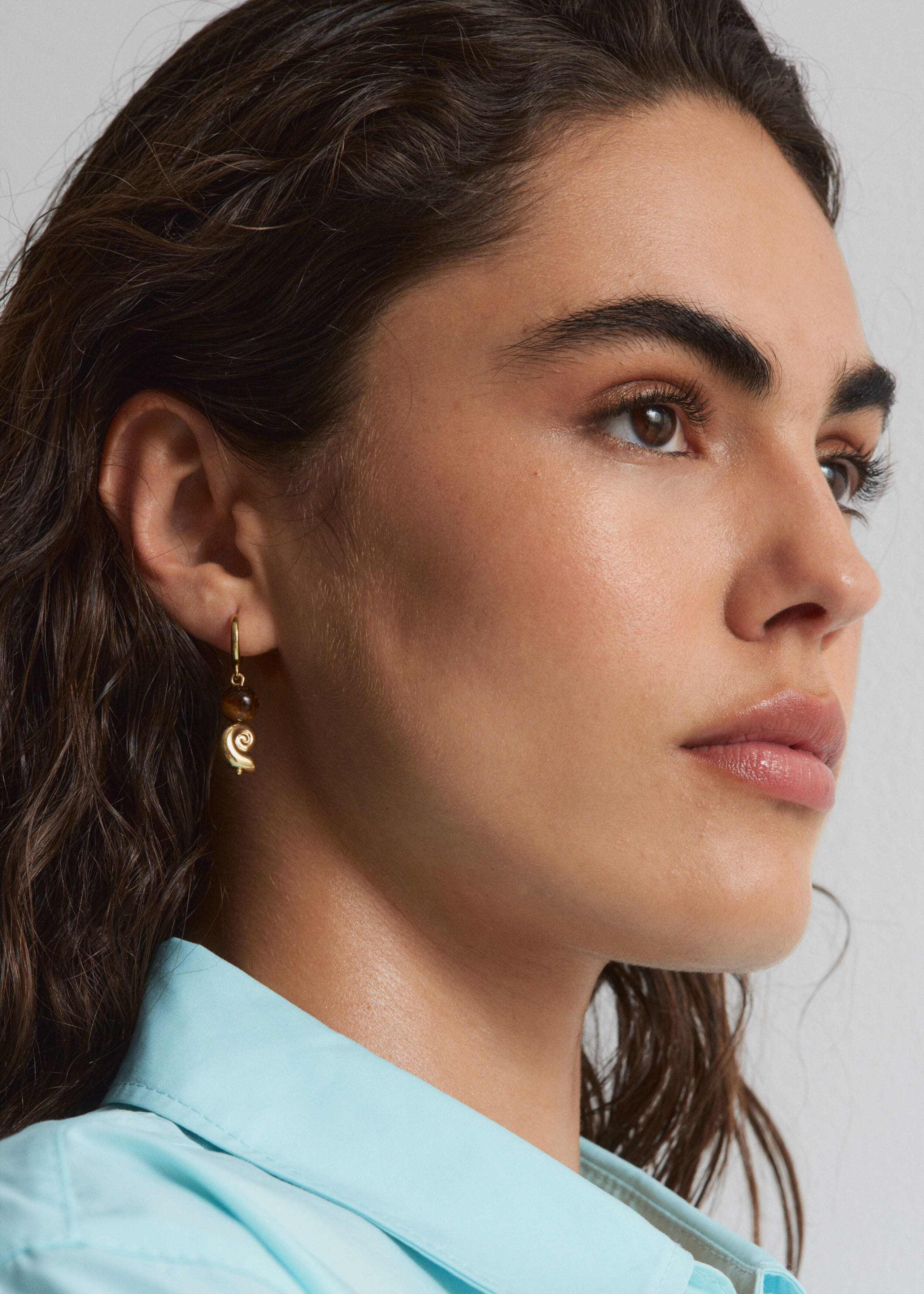 Tiger's Eye Pendant Earrings - Silver - Lookbook