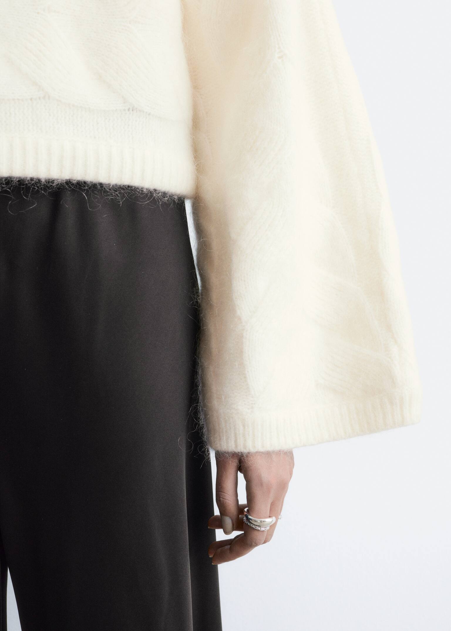 Mohair-Blend Cable-Knit Jumper - White/Grey - 8