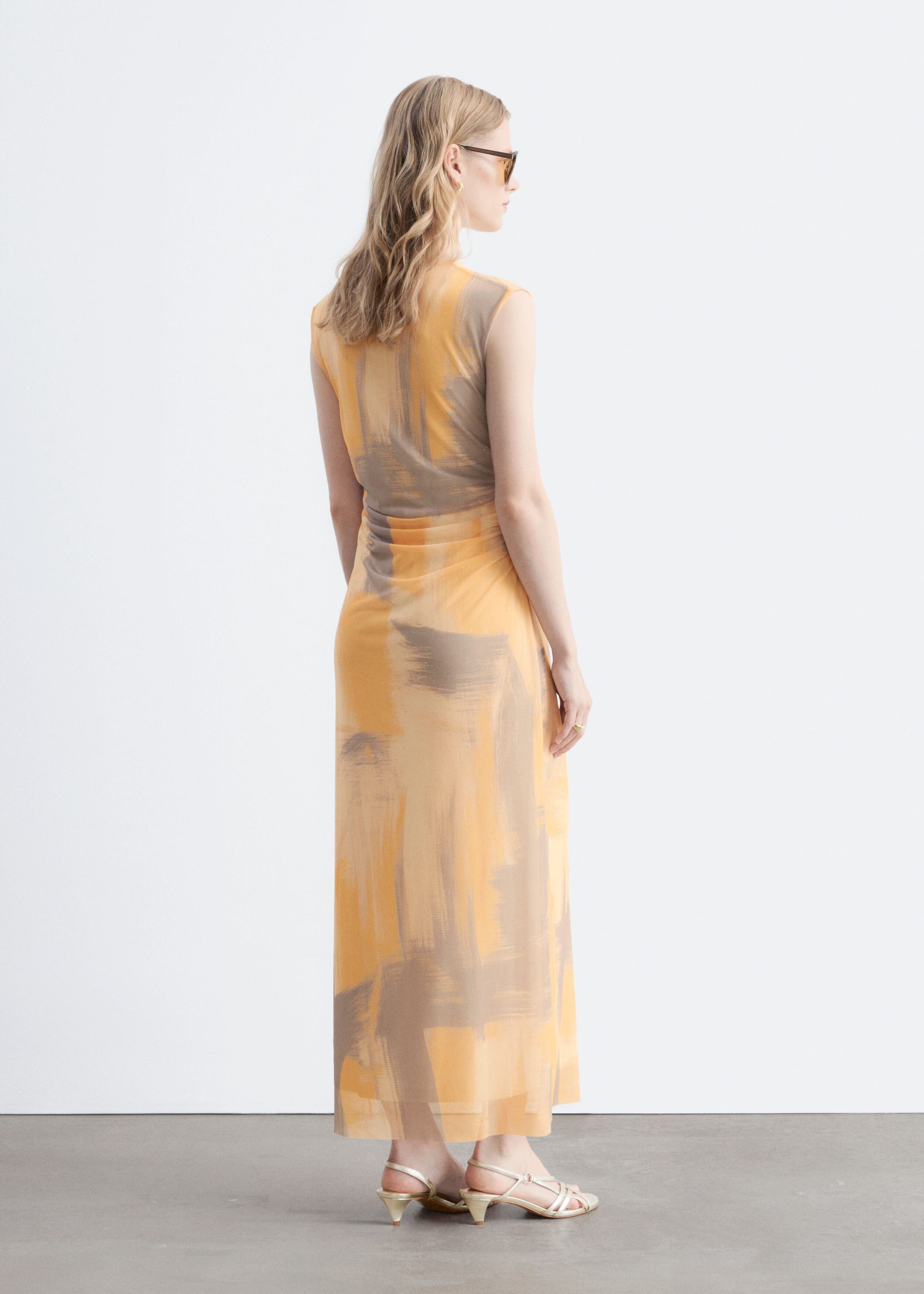 Robe drapée sans manches - Jaune/Imprimé - Lookbook