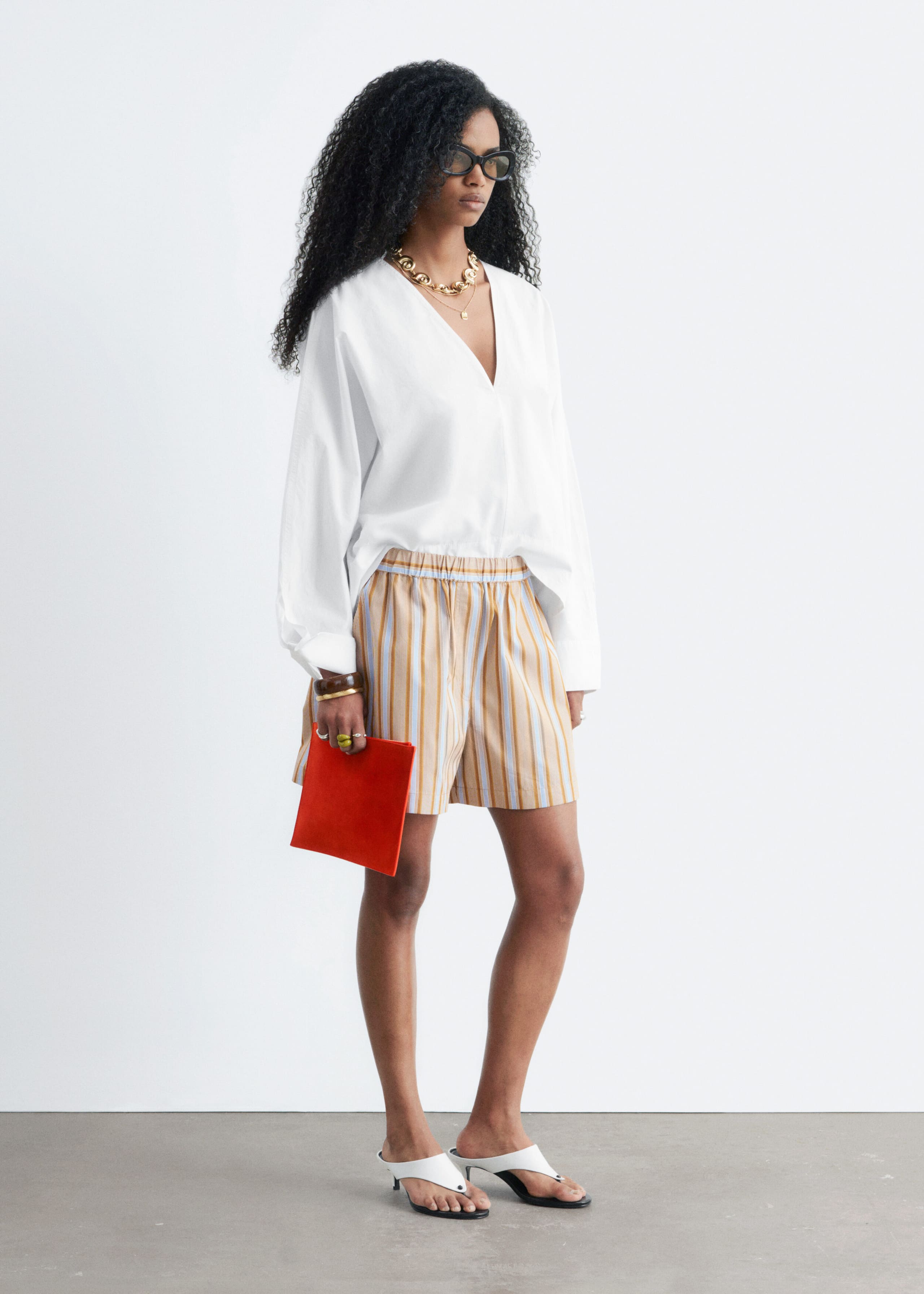 Image of Sculptural Cotton V-Neck Blouse