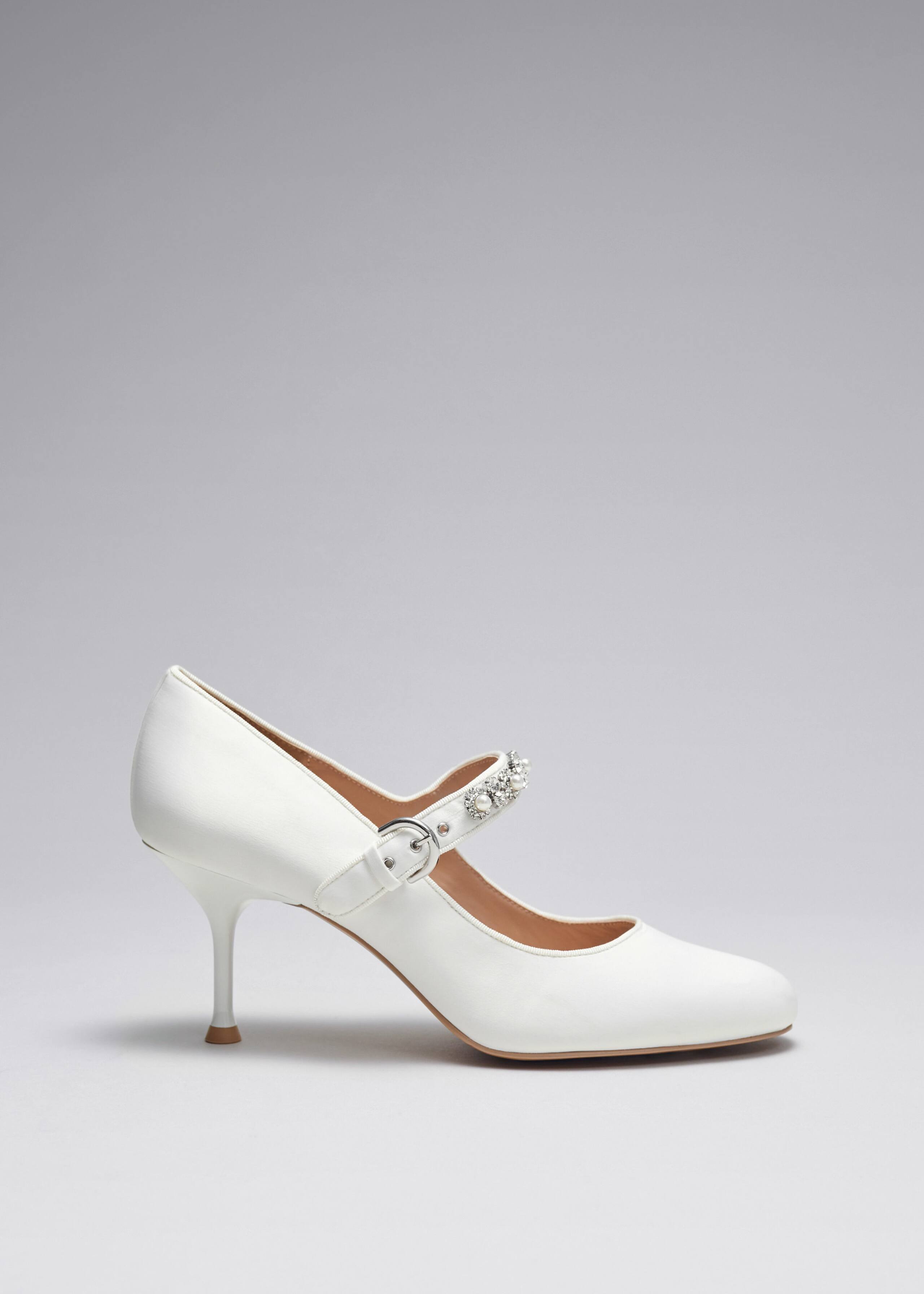 Embellished Satin Pumps - White - Still Life