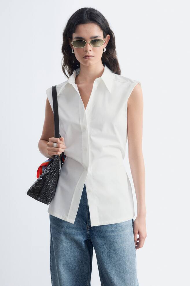 Camisa sin mangas de algodón Pima - Blanco - 1