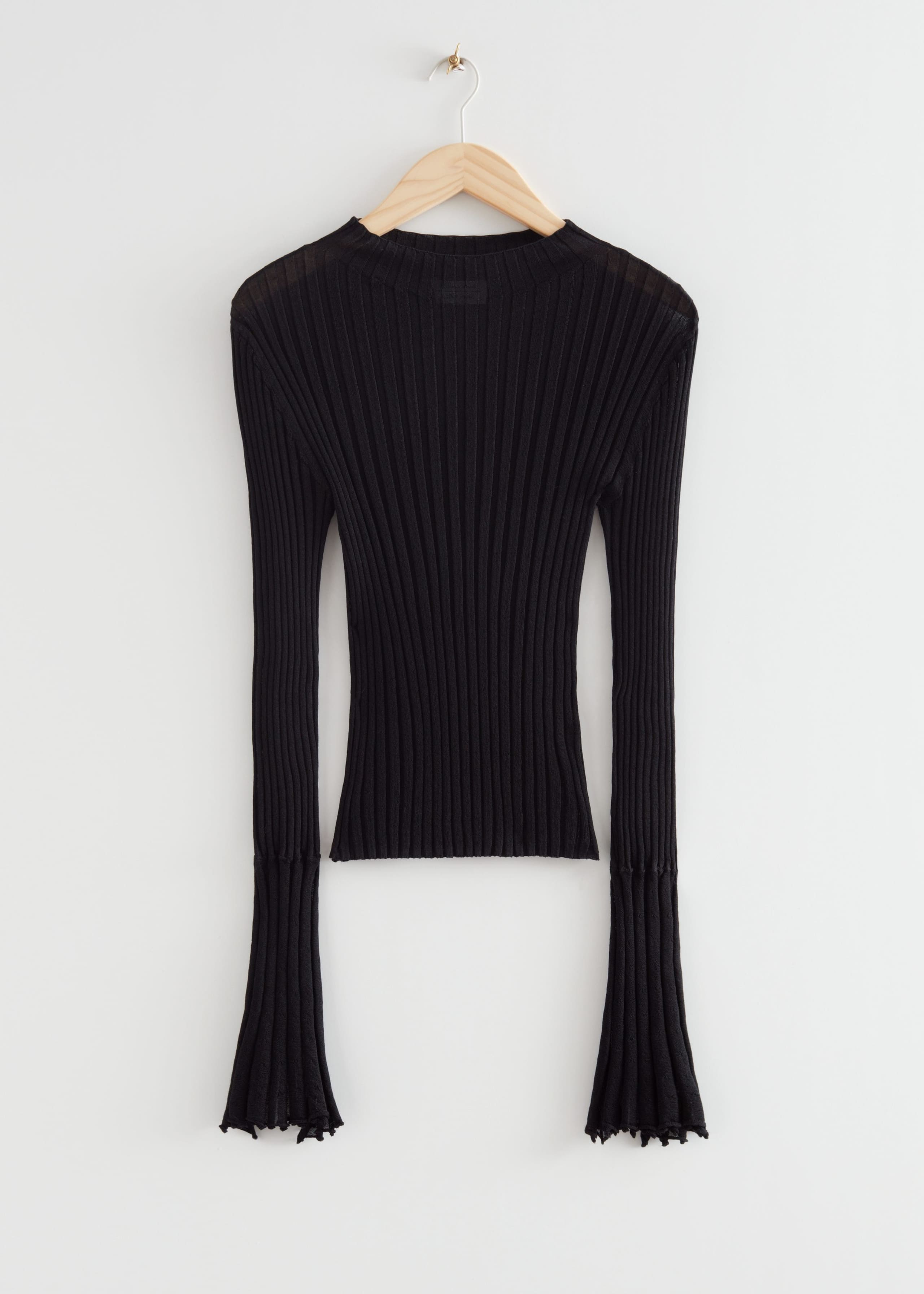 Ribbed Fluted Cuff Top - Black - Still Life