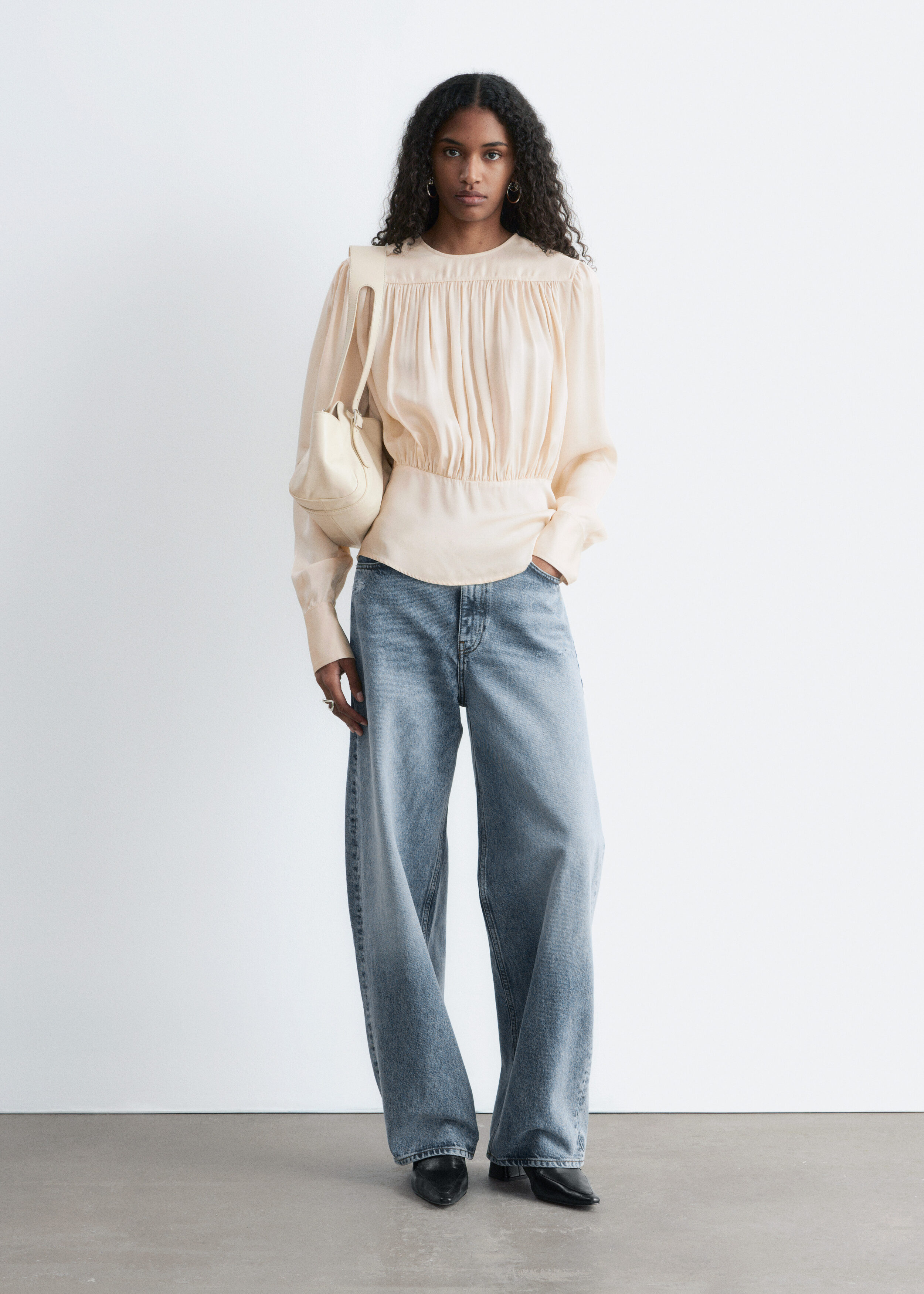 Balloon-Sleeve Jacquard Blouse - Beige/Tartan - & Other Stories US