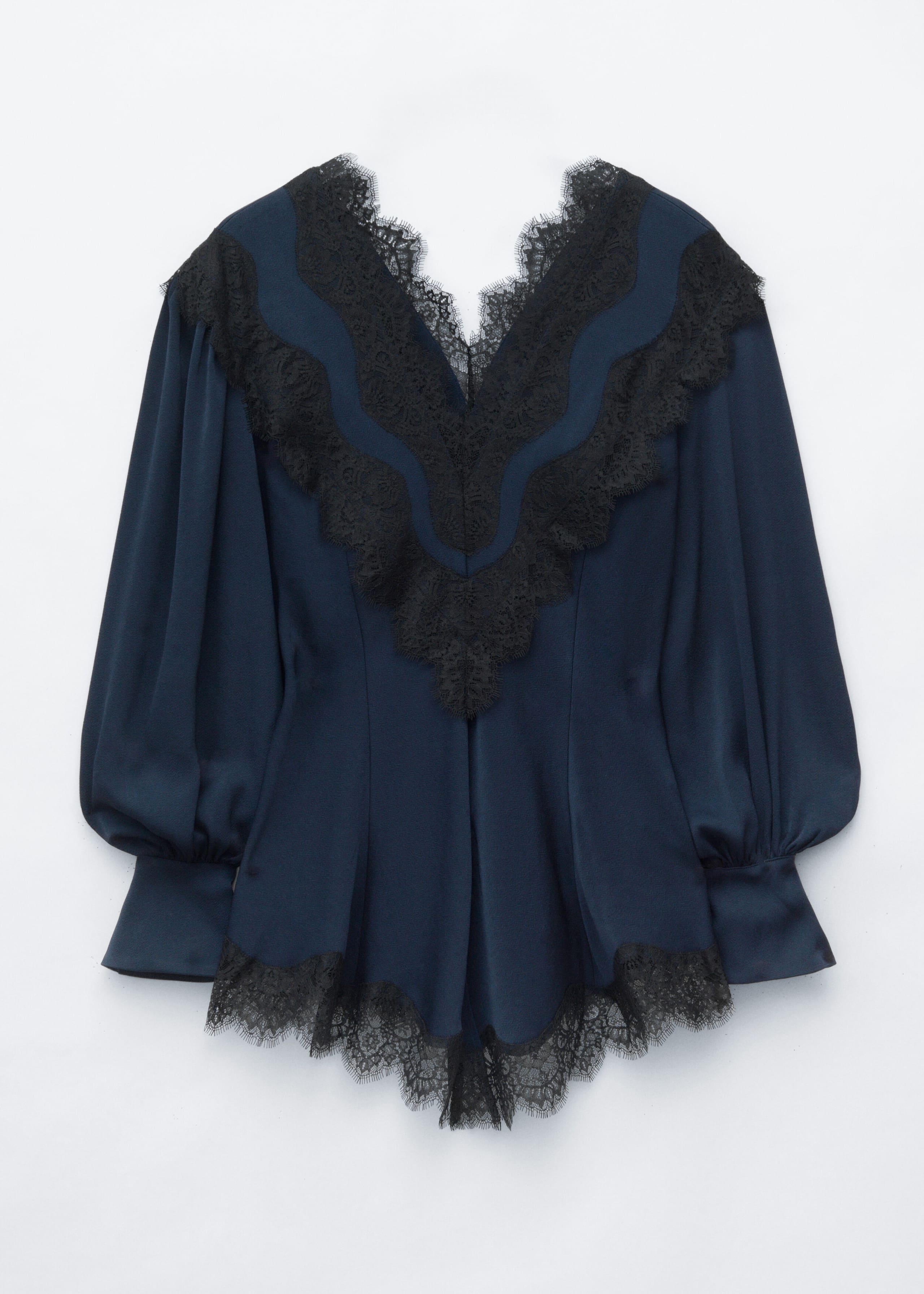 Lace-Detail Crepe Blouse - Blue/Black - Still Life