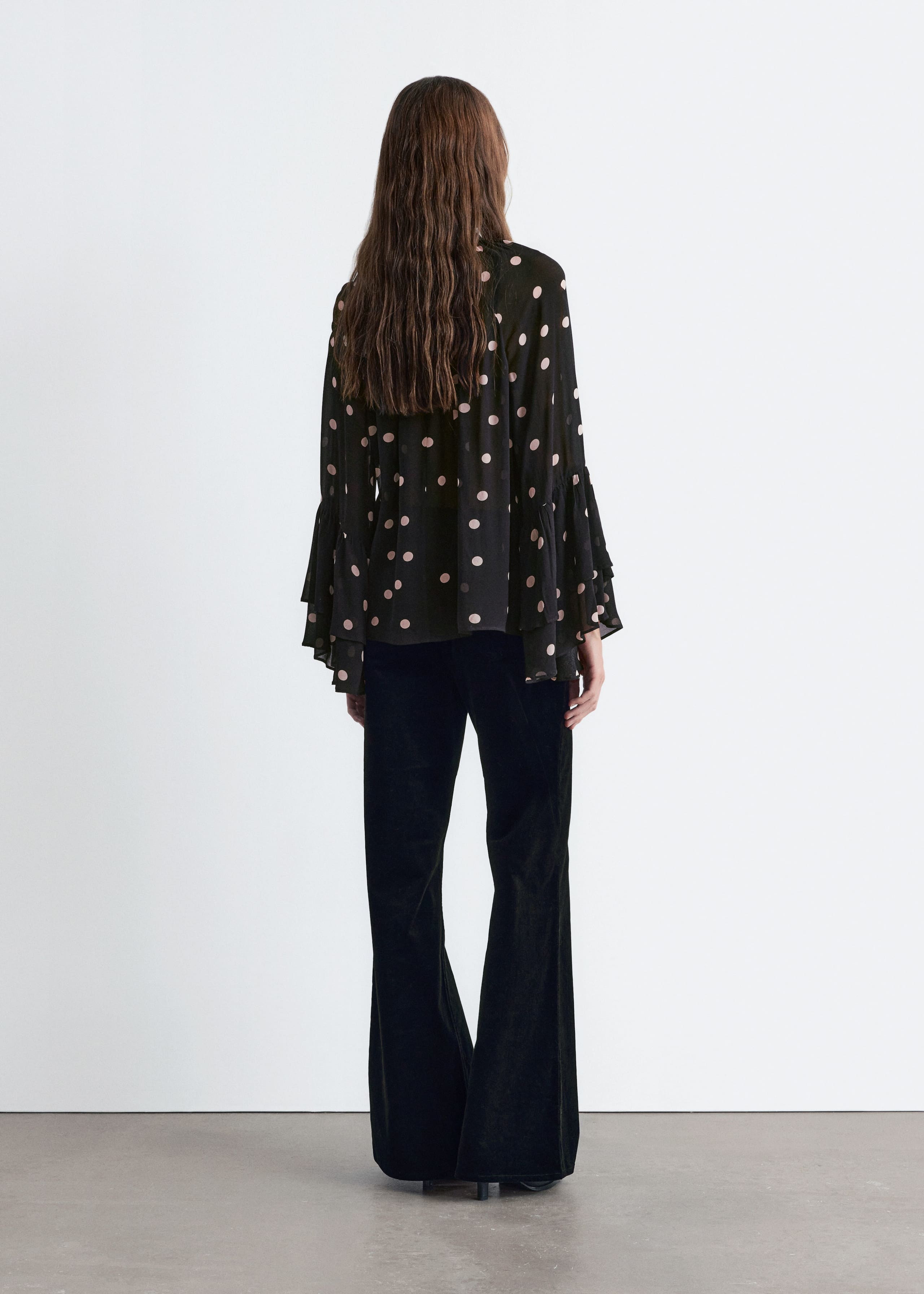 Flounced Stand-Collar Blouse - Light Blue - Lookbook