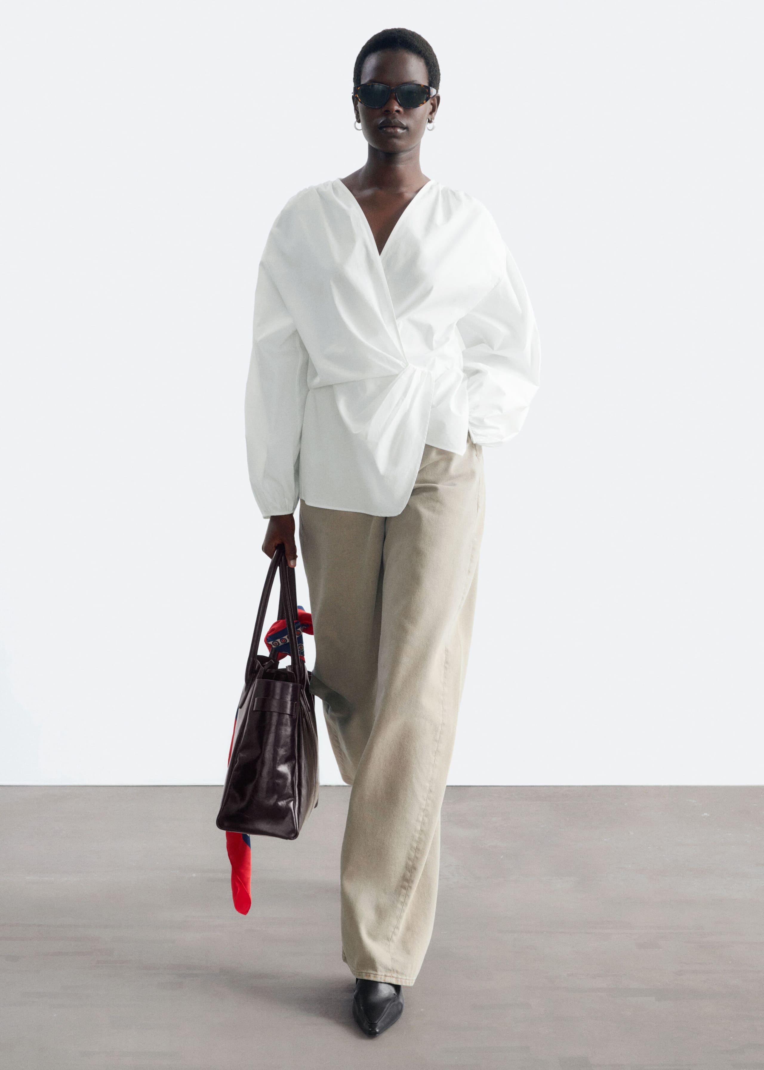 Cotton Cross-Over Blouse - White - Still Life