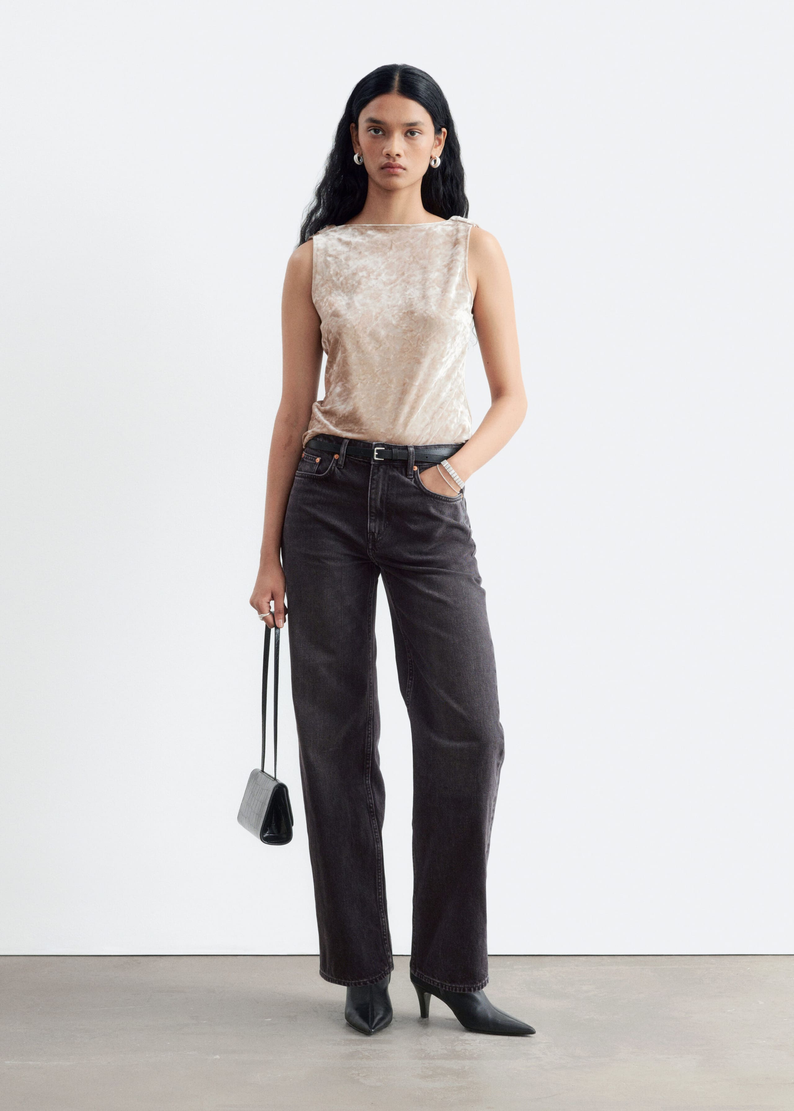 Draped Back Velvet Top - Black - Lookbook
