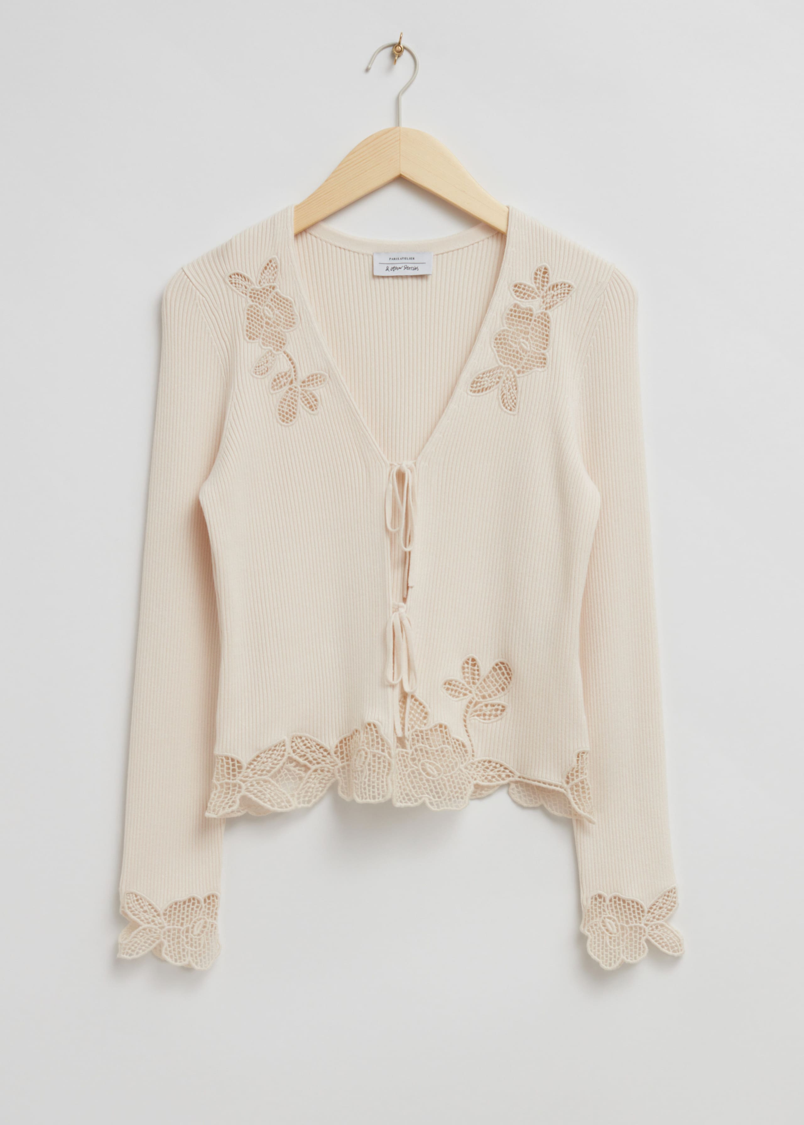 Floral Lace Embellished Cardigan - Cream - Natura morta