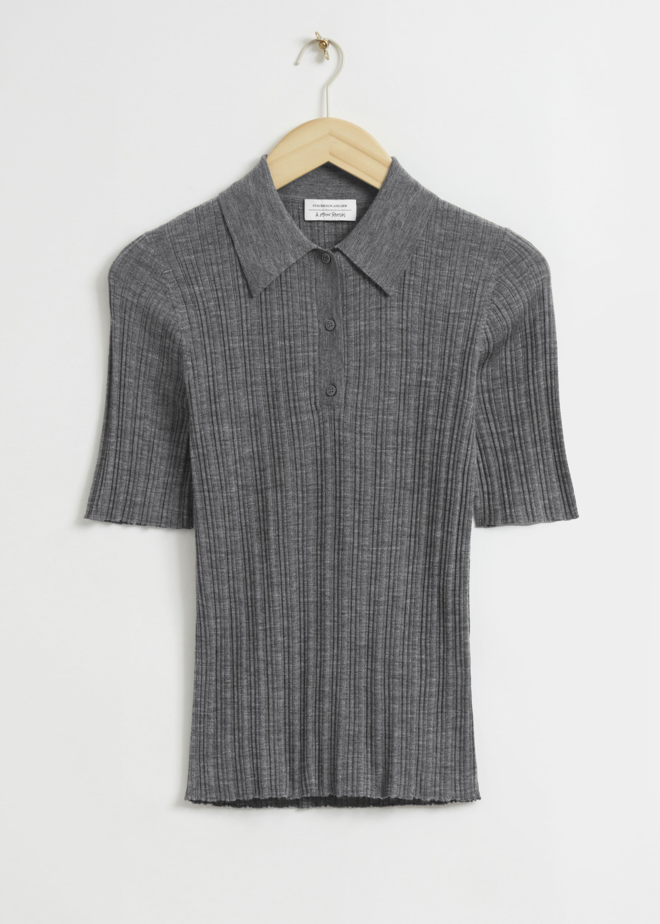 Fitted Rib Polo Top - Dark Grey Ribbed - Still Life