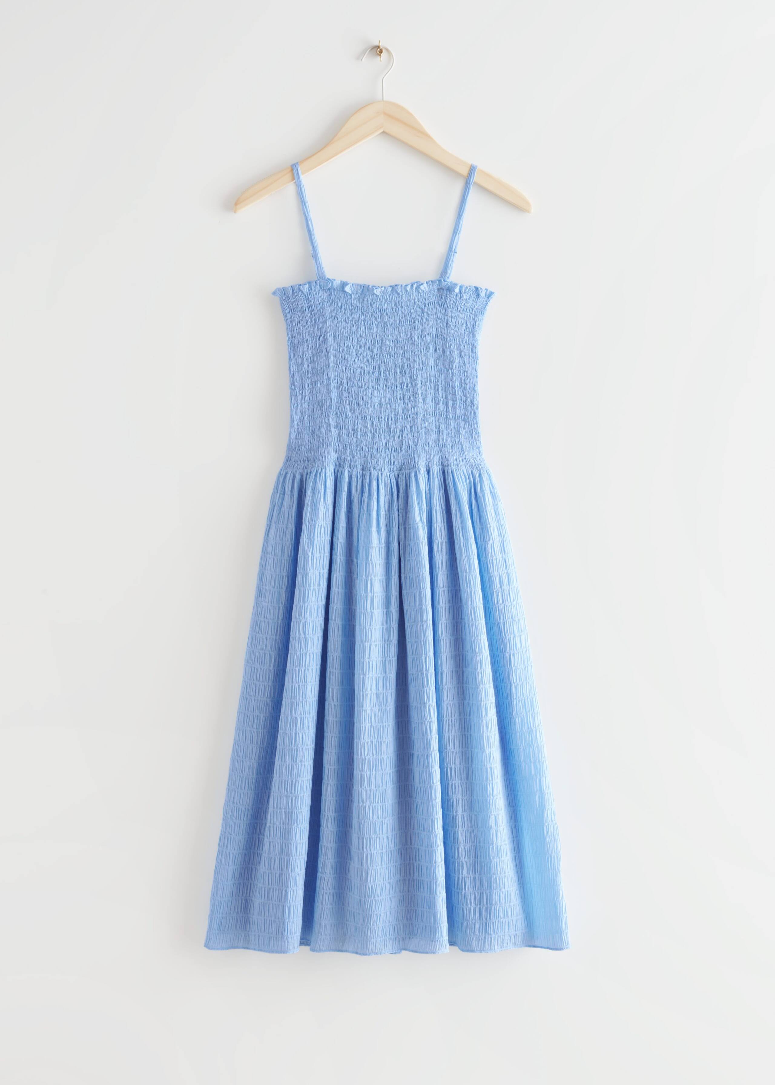 Smocked Midi Dress - Light Blue - Bodegón