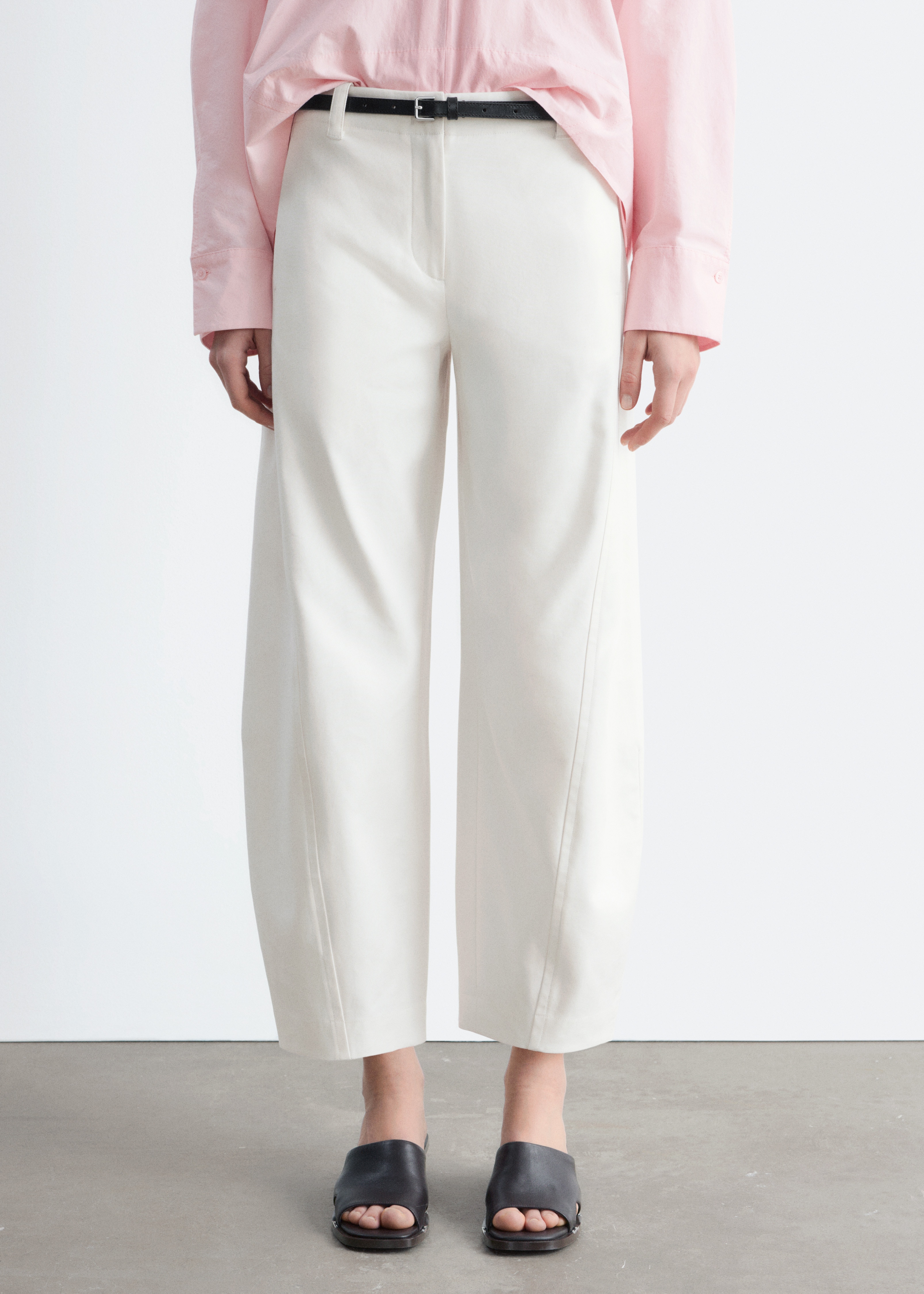 Barrel-Leg Cotton Twill Trousers