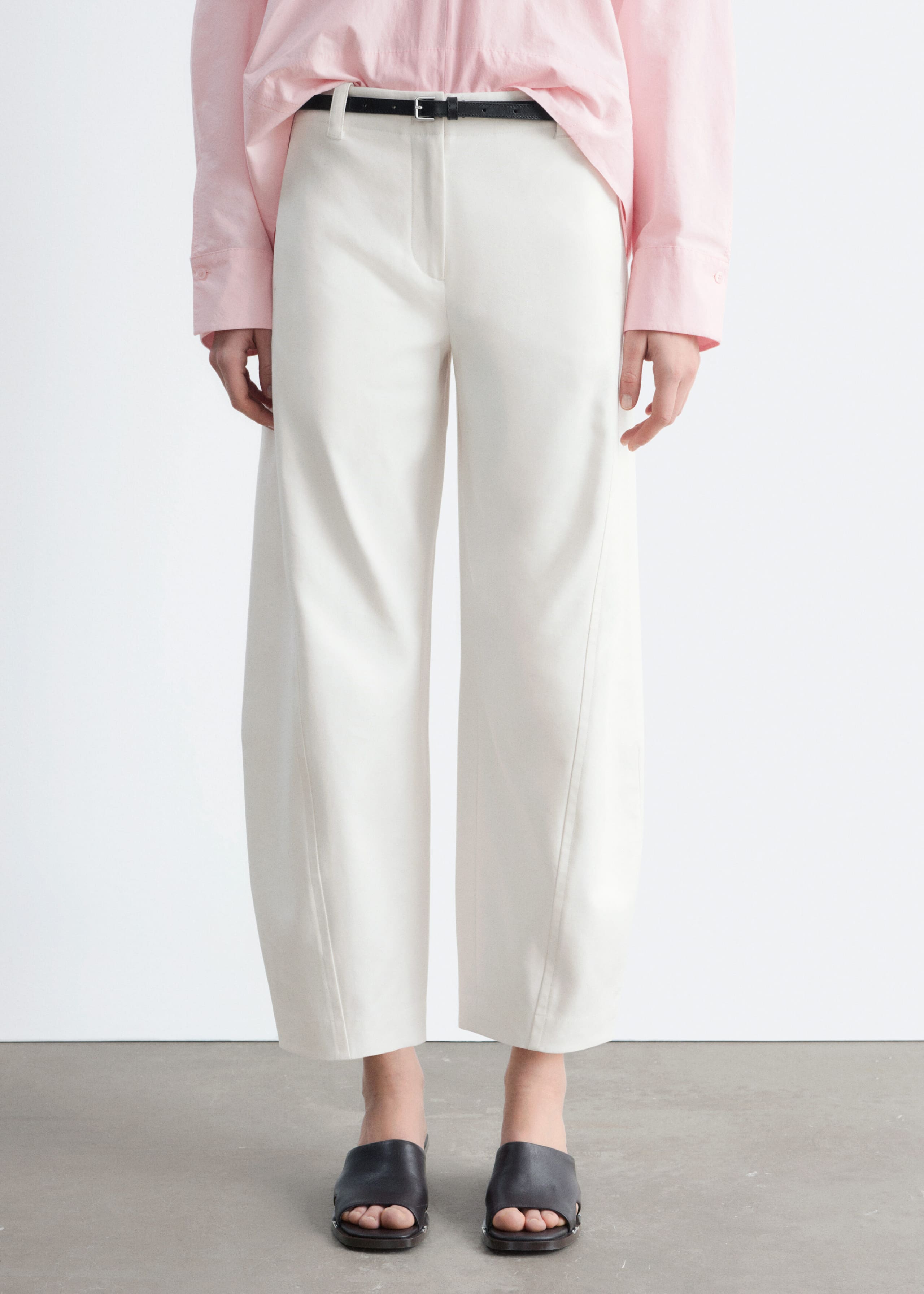 Image of Barrel-Leg Cotton Twill Trousers