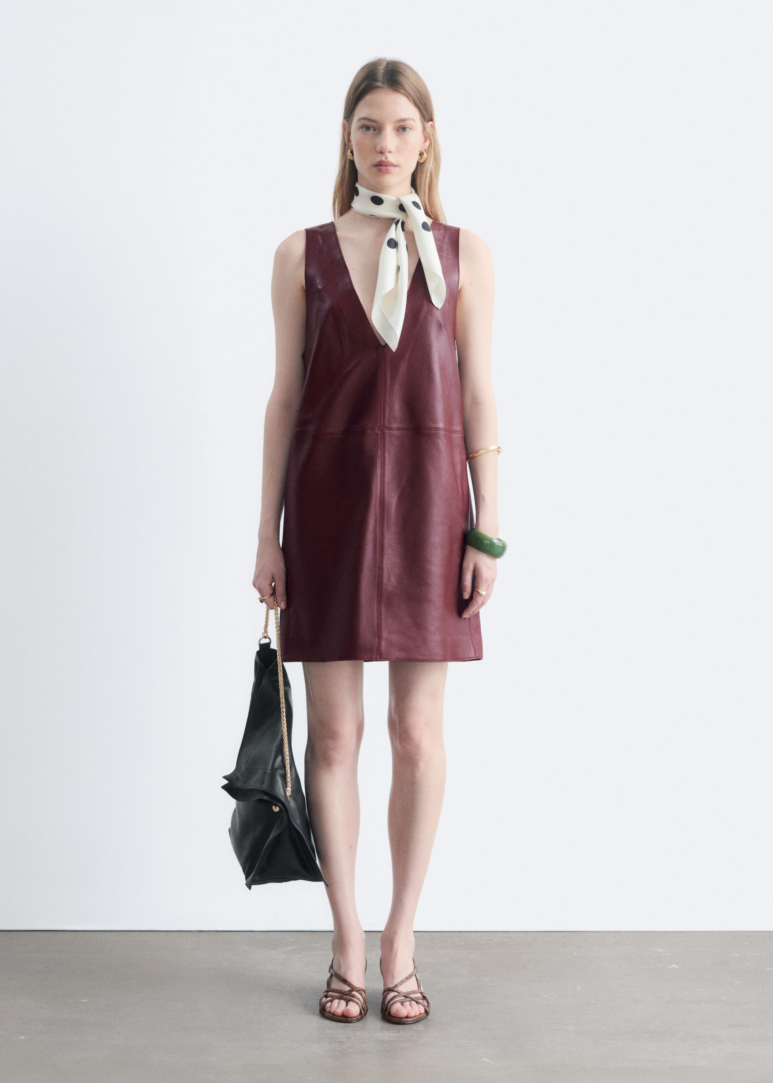 Raw-Edge Leather Dress - Dark Red - Lookbook