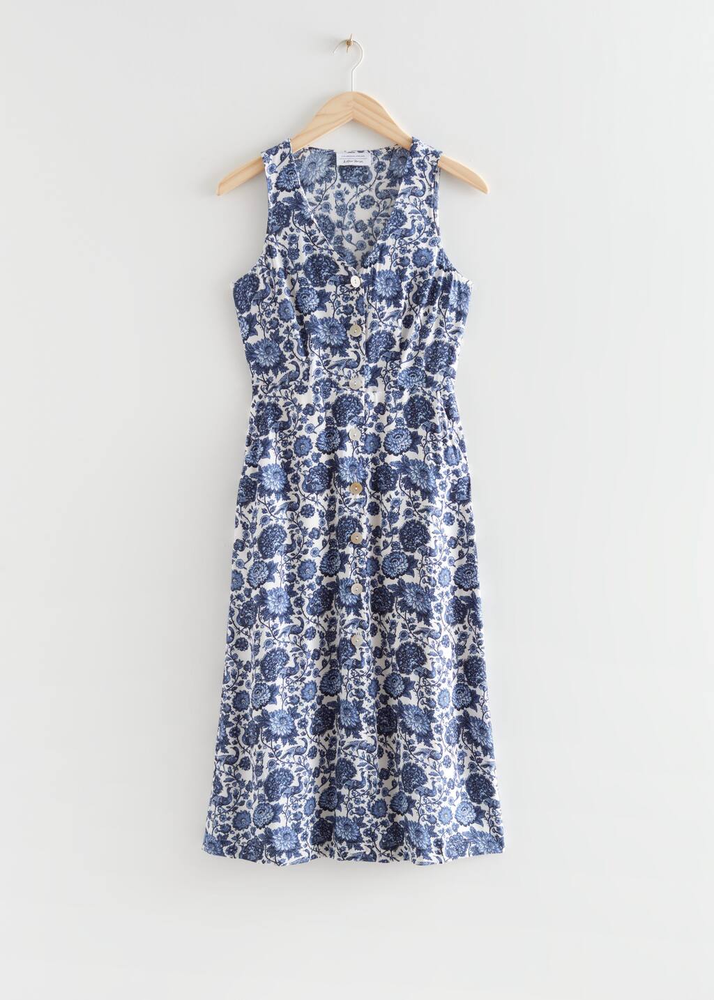 ButtonedPrintedMidiDress - Blue Florals - Bodegón