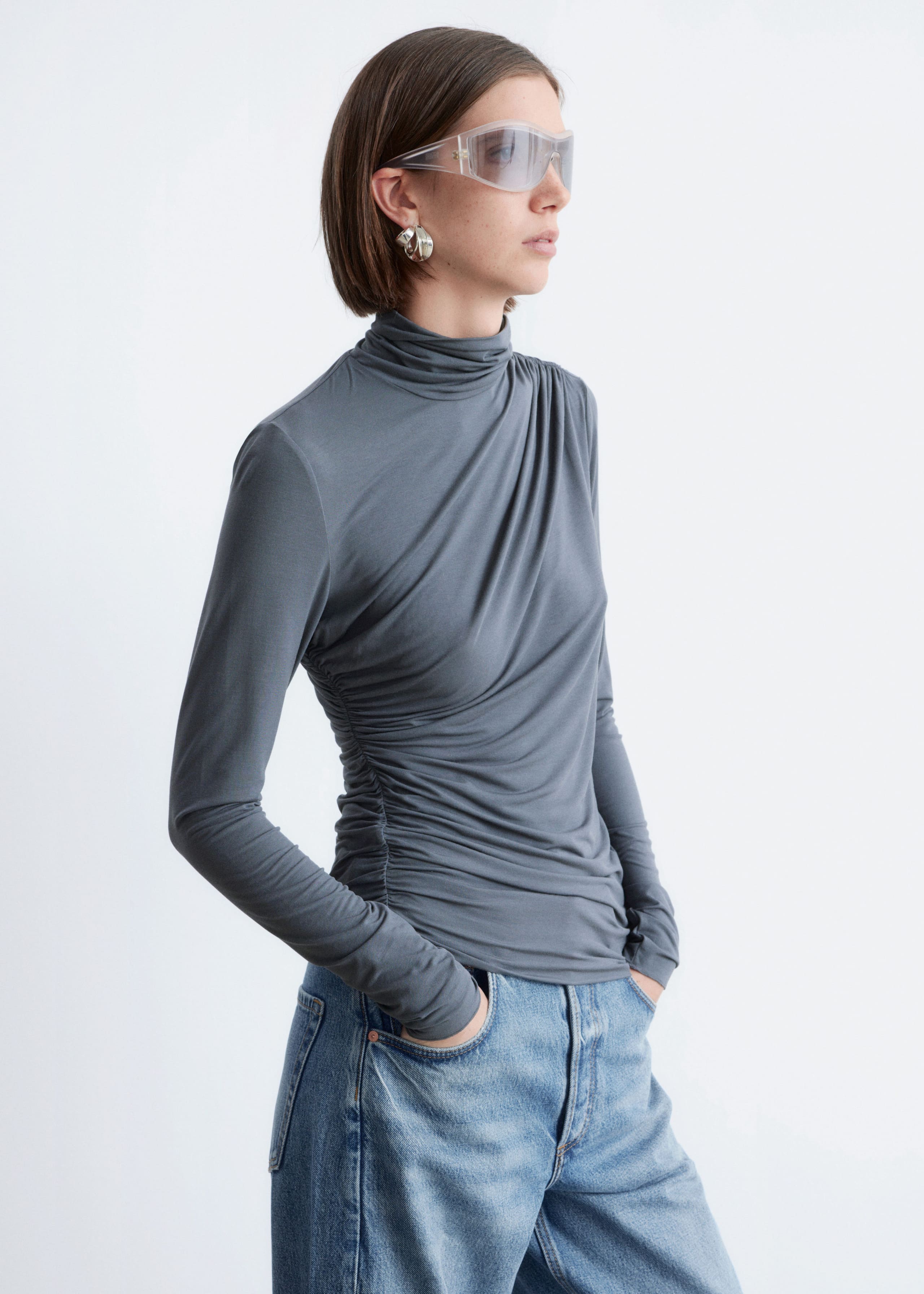 Draped Turtleneck Top - Red - Lookbook