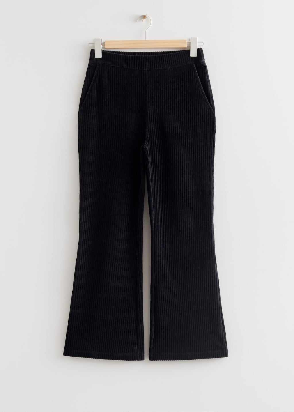 Flared Cropped Velour Trousers - Black - Still Life