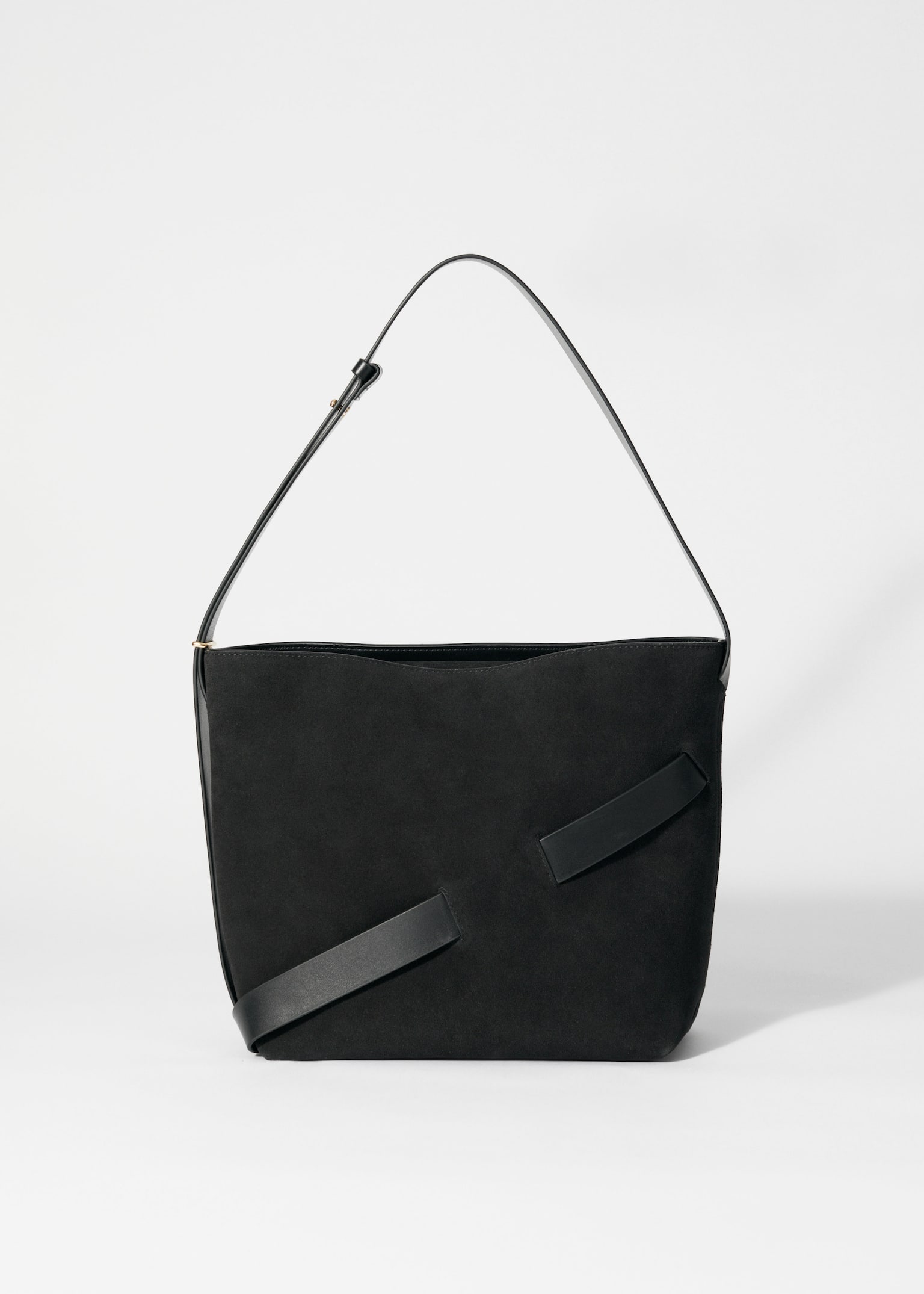 Beuteltasche aus Veloursleder - Schwarzes Wildleder/Braunes Veloursleder