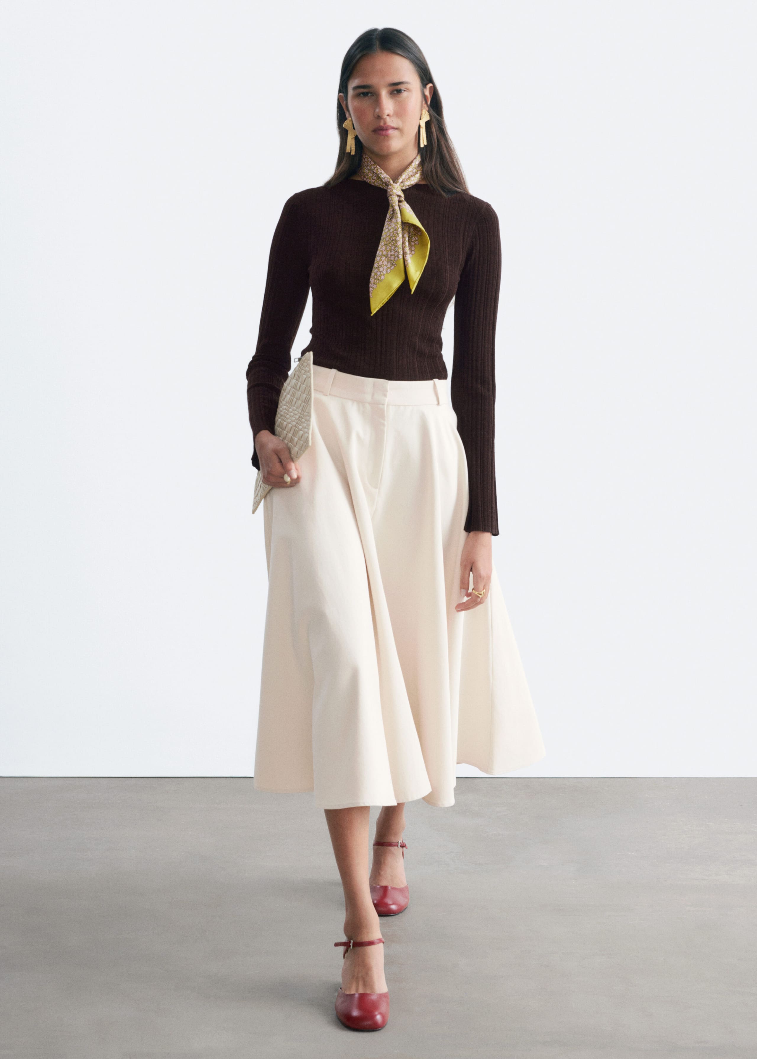 Tailored Circle Cut Skirt - Light Beige - Still Life