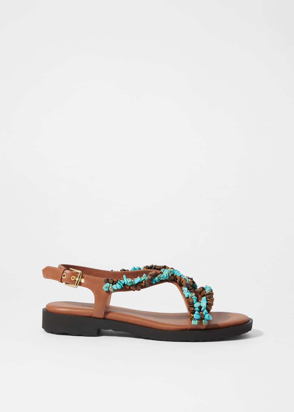 Beaded Leather Sandals - Brown/Turquoise - Still Life