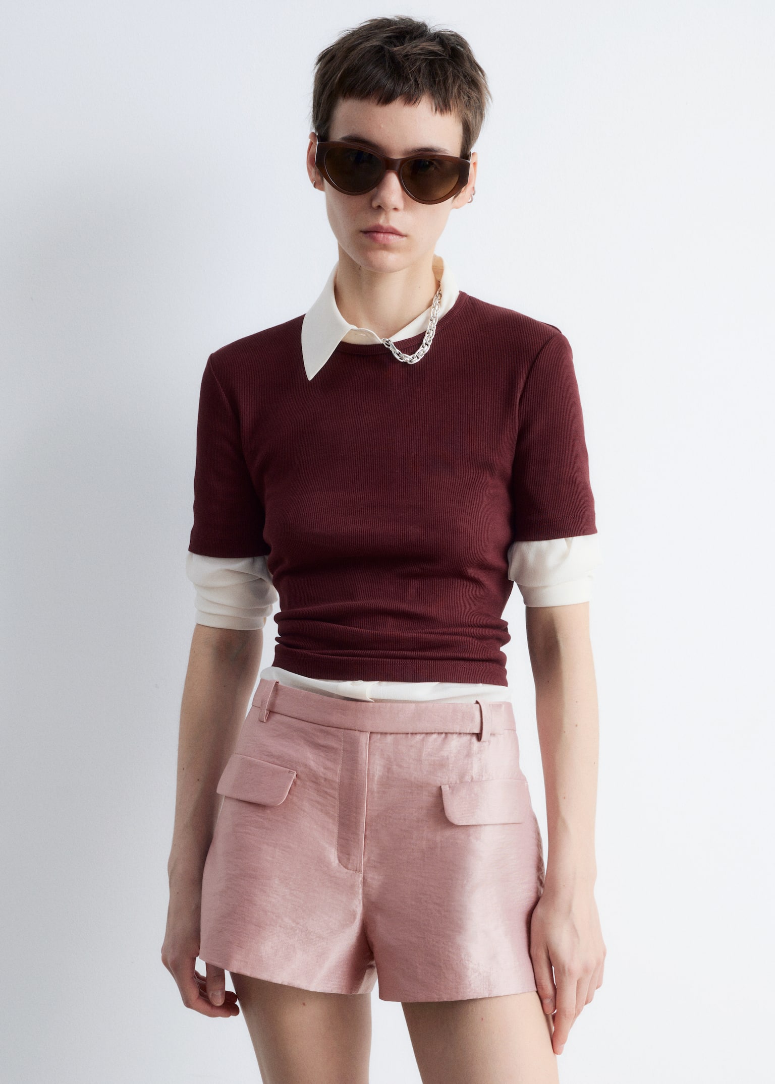 Mini shorts in raso - Rosa polvere