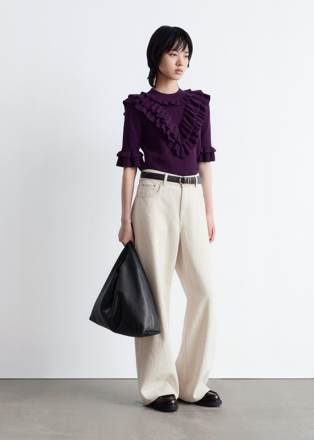 Image of Pointelle-Knit Ruffle Top