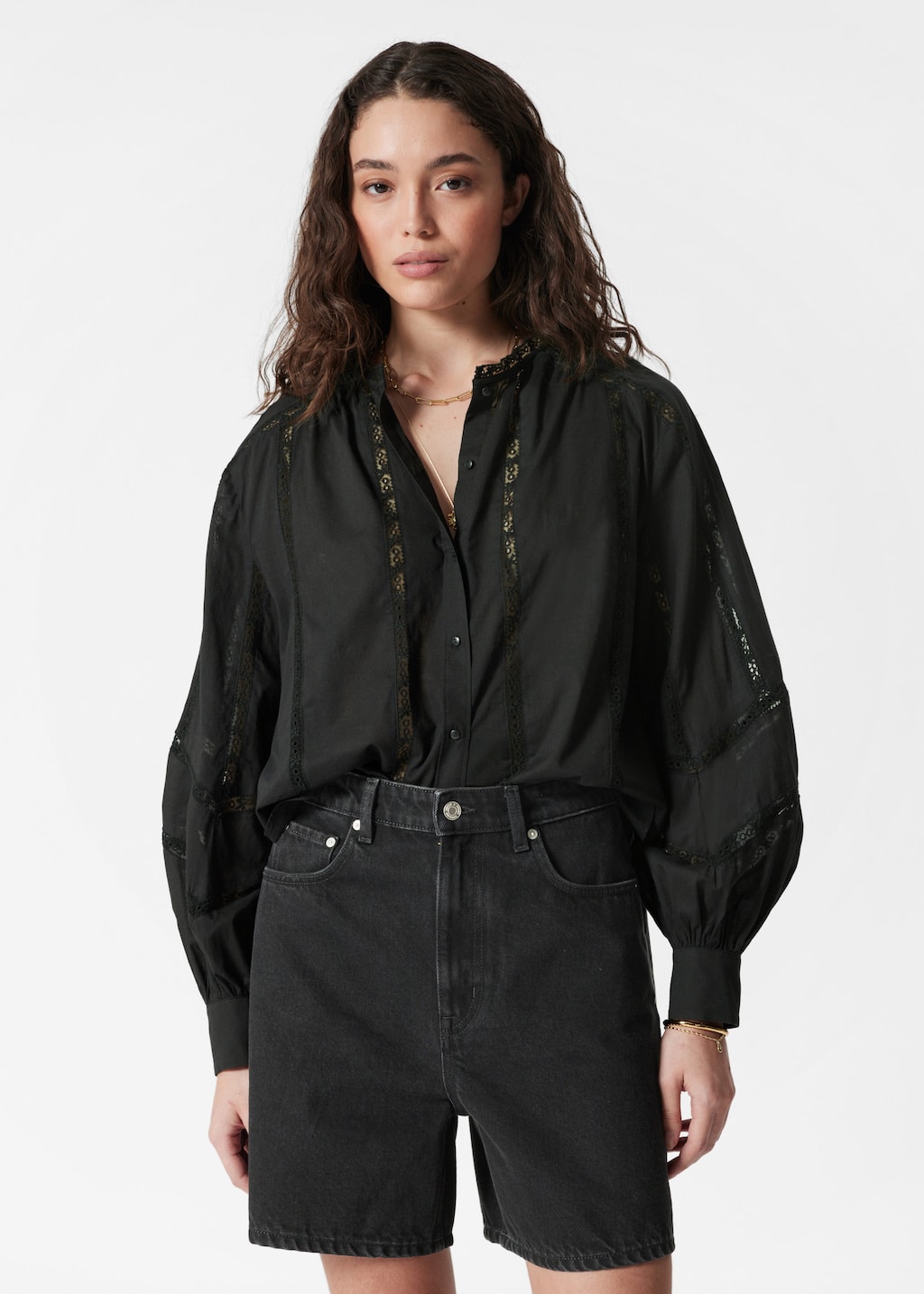 Image of Voluminous Lace-trimmed Blouse
