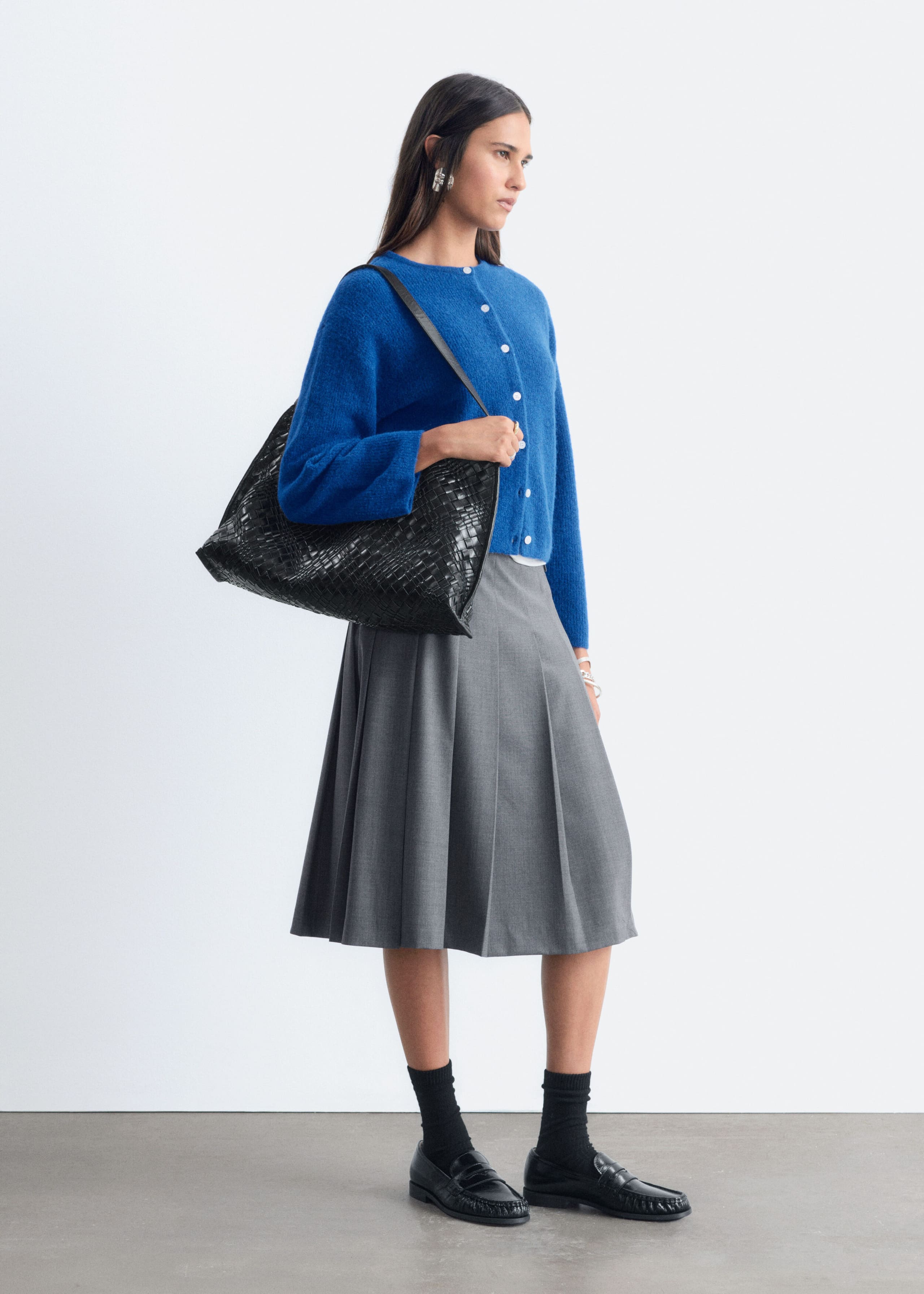 Alpaca-Blend Knitted Cardigan - Bright Blue - Lookbook