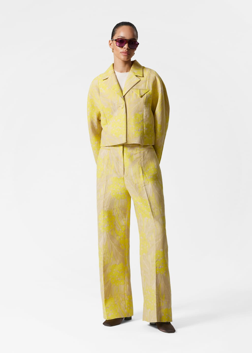 Jacquard Press-Crease Trousers - Yellow jacquard - Lookbook