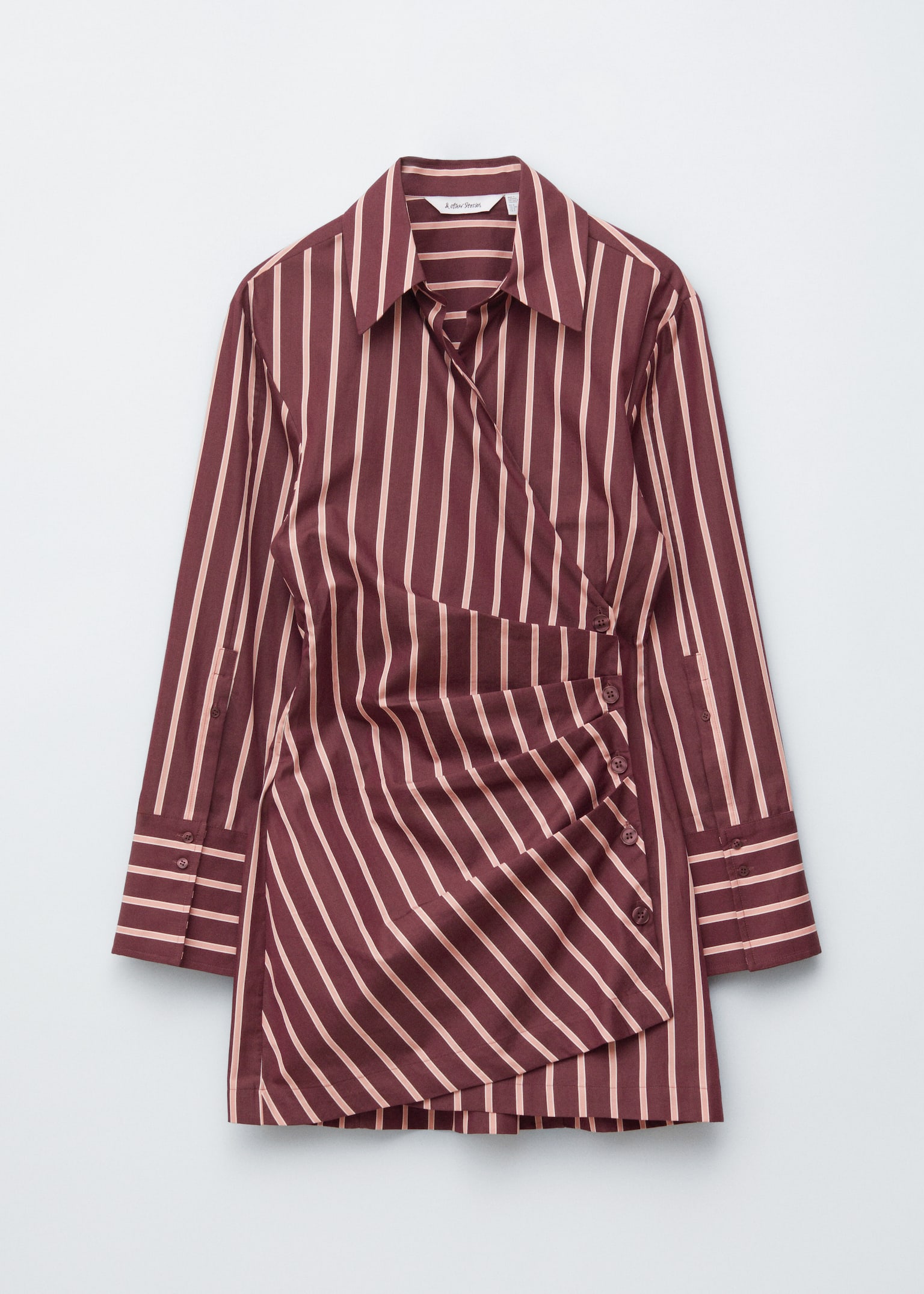 Rochie mini tip cămașă petrecută - Dungi Roșu Închis/Roz/Albastru Deschis/Maro Dungi/Negru/Dungi albastre - 2