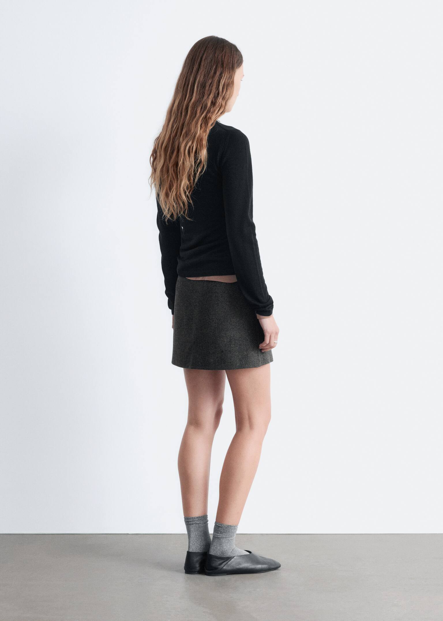 Wool Mini Skirt - Dark Grey/Taupe - 6