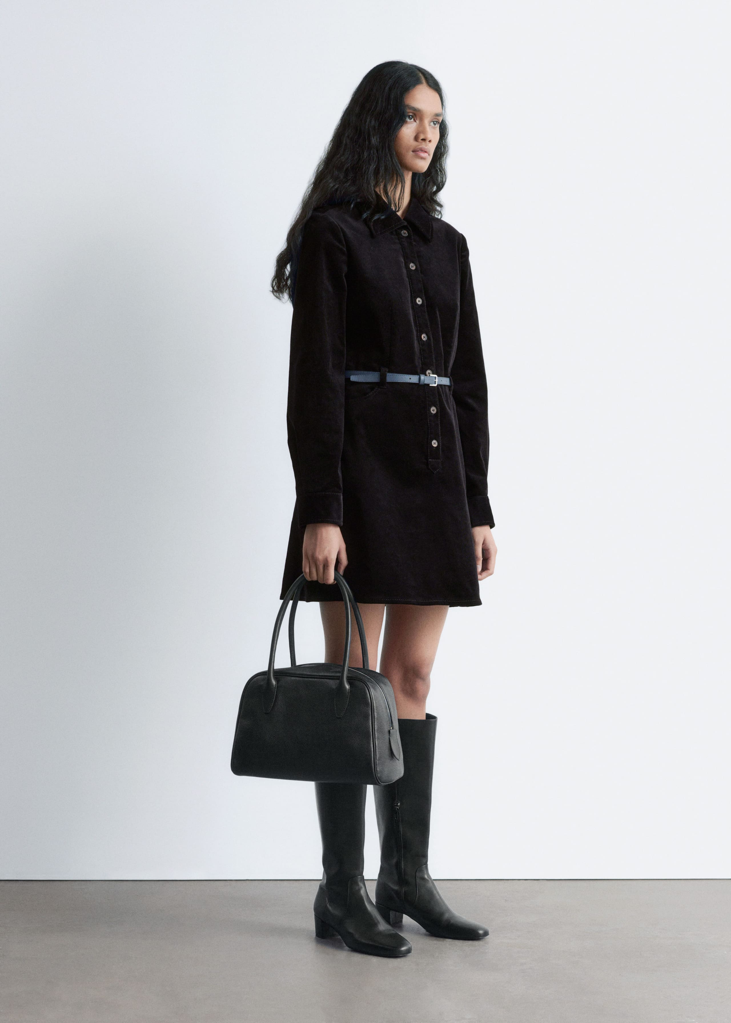 Image of Belted Velvet Mini Dress