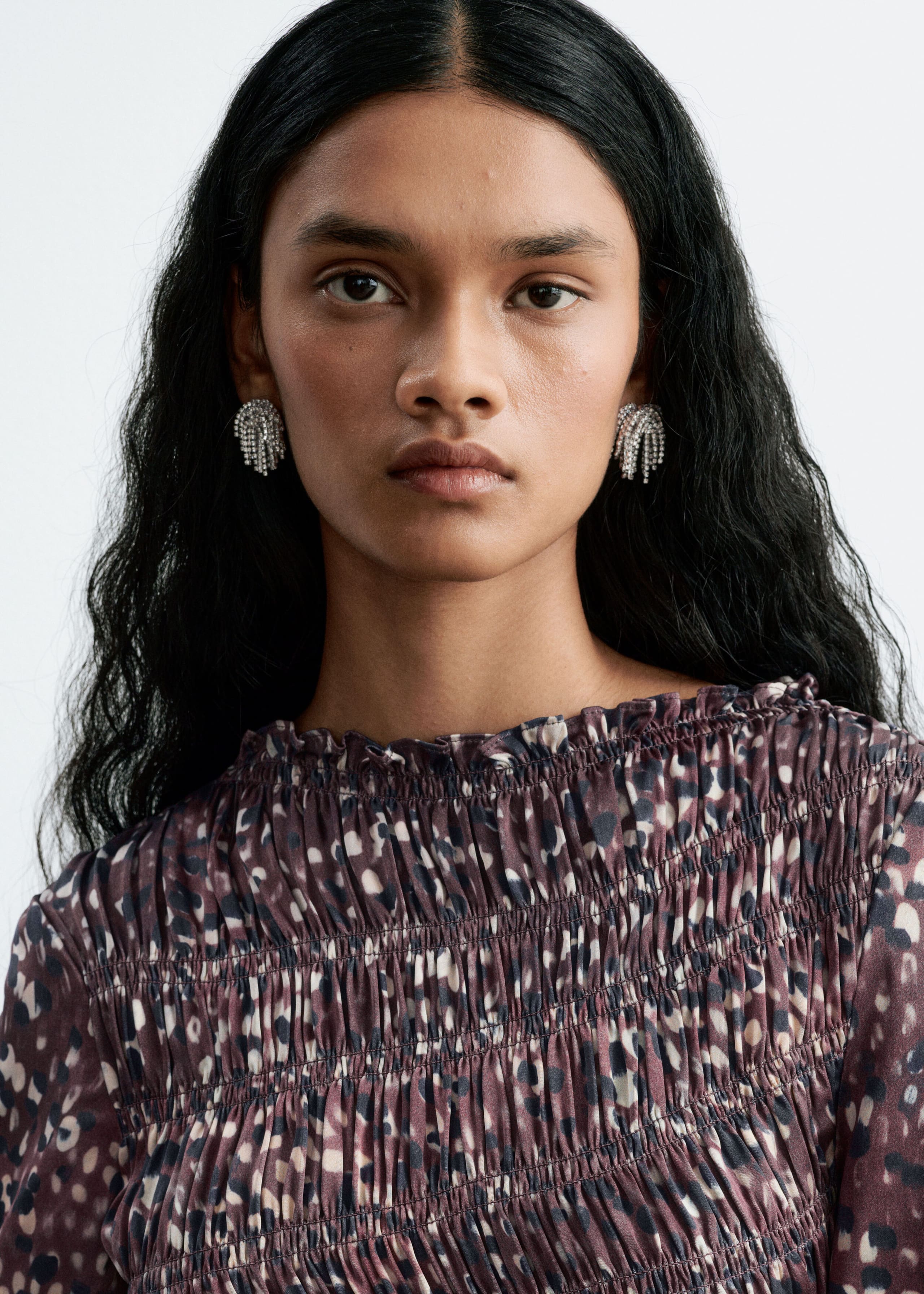 Smocked Blouse - Brown/Printed - Lookbook